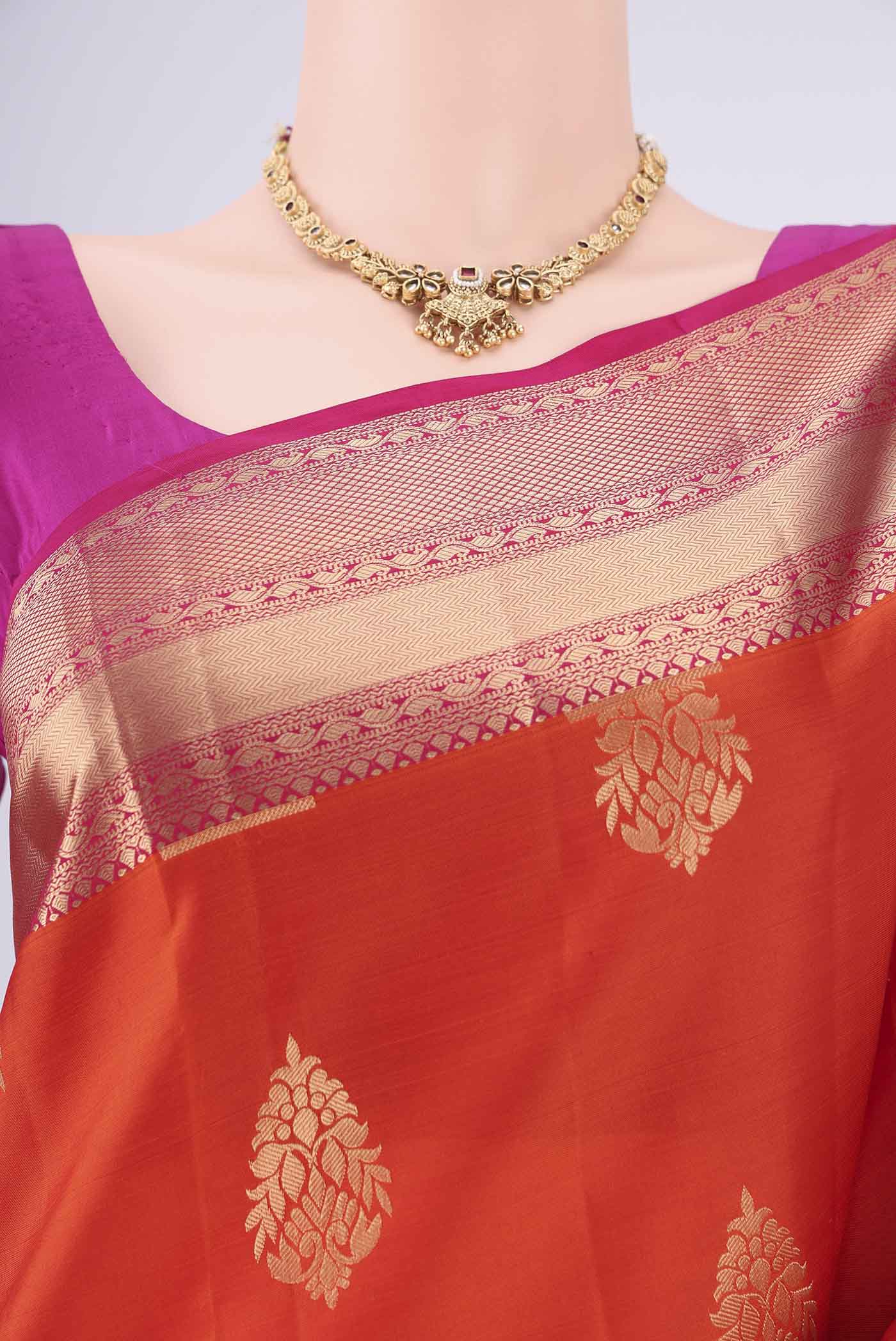 Border image of Orange Dual Tone Soft Silk Saree with Zari Brocade on the body and Zari Border. 