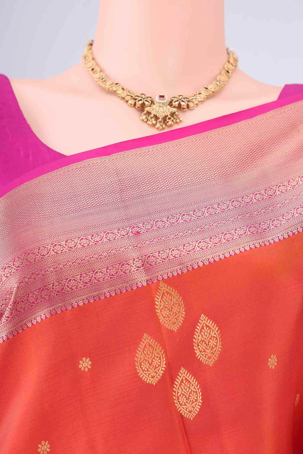 Border image of Brick Orange Dual Tone Soft Silk Saree with Zari Brocade on the body and Zari Border. 