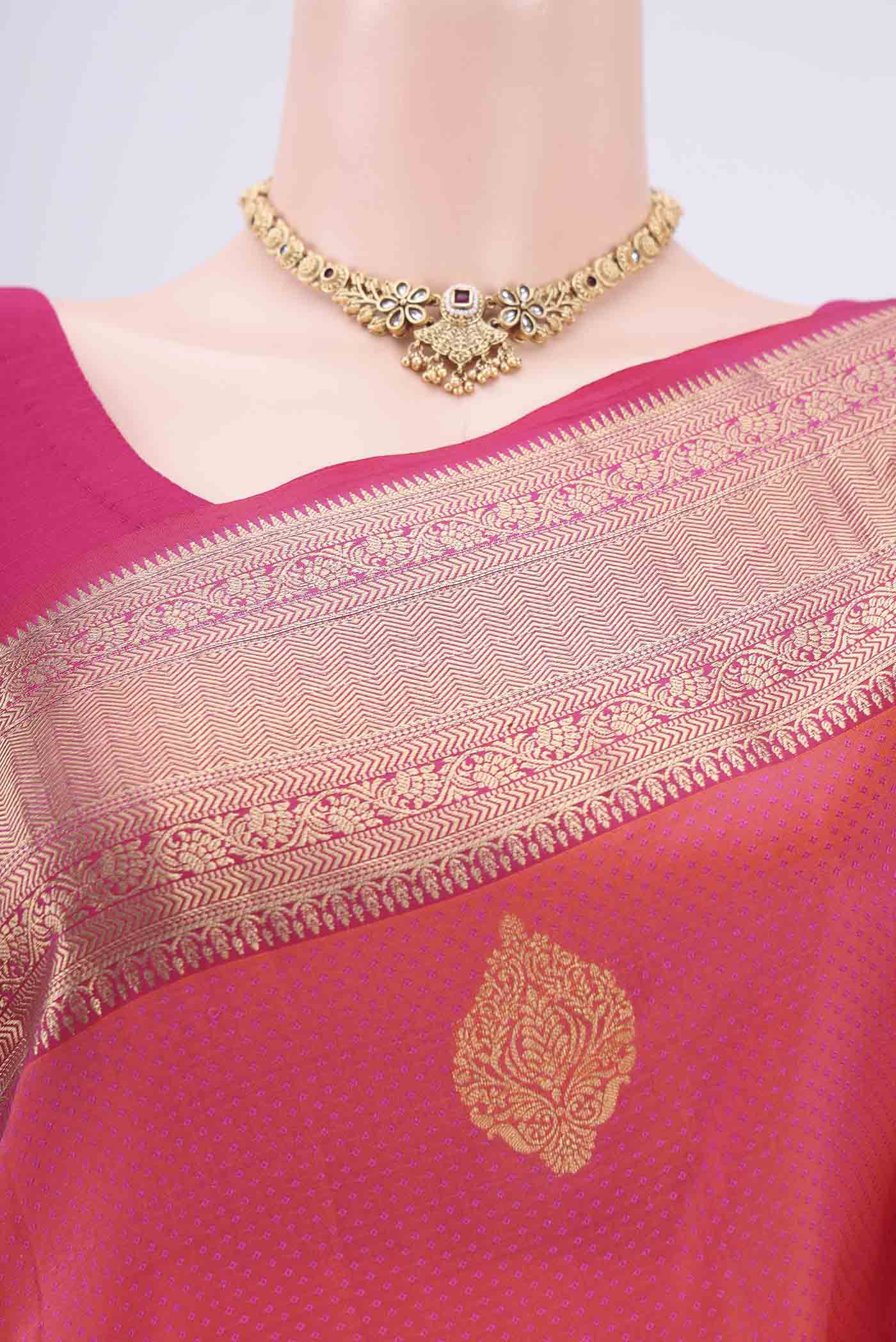 Border image of Pink Soft Silk Saree with Zari Butta on the body and Zari Border. 