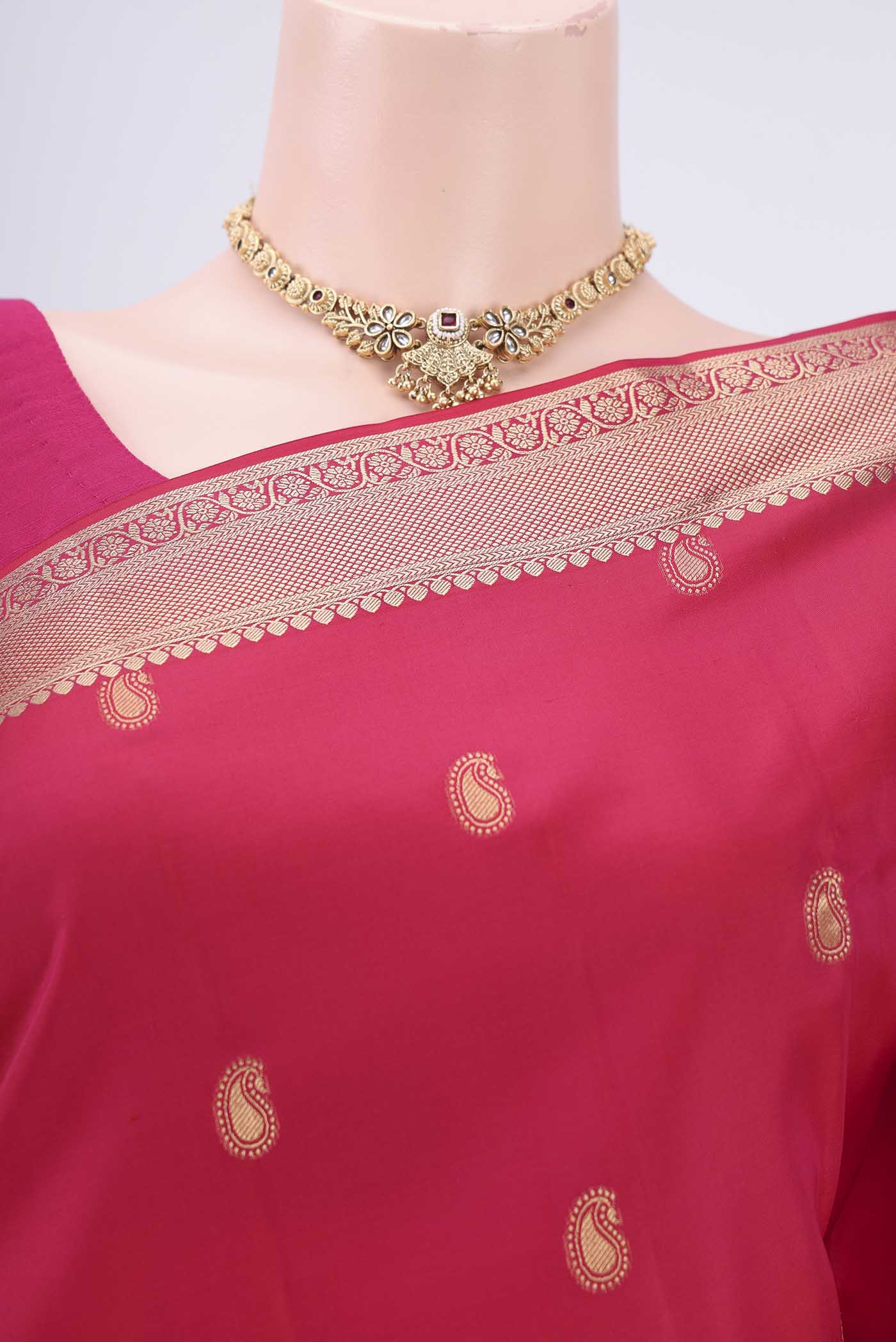 Border image of Pink Soft Silk Saree with Zari Butta on the body and Zari Border. 