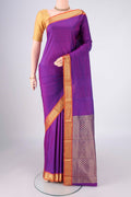 Purple Blended Bangalore Silk Saree with Jacquard design on the body and Zari Border.  displayed on a mannequin