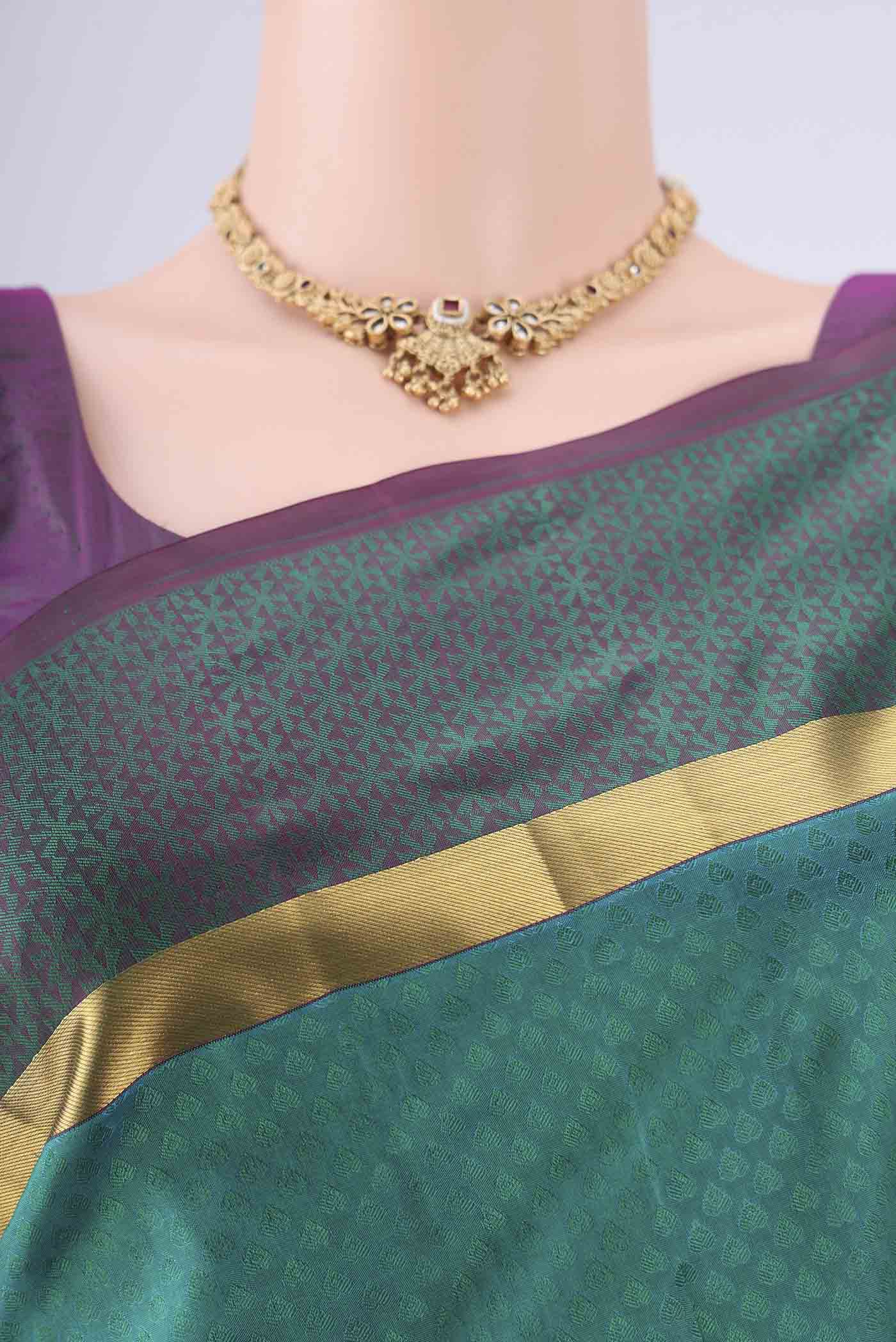 Border image of Sea Green Nangavalli Silk [ Salem ] Saree with Jacquard design on the body and Plain Border. 