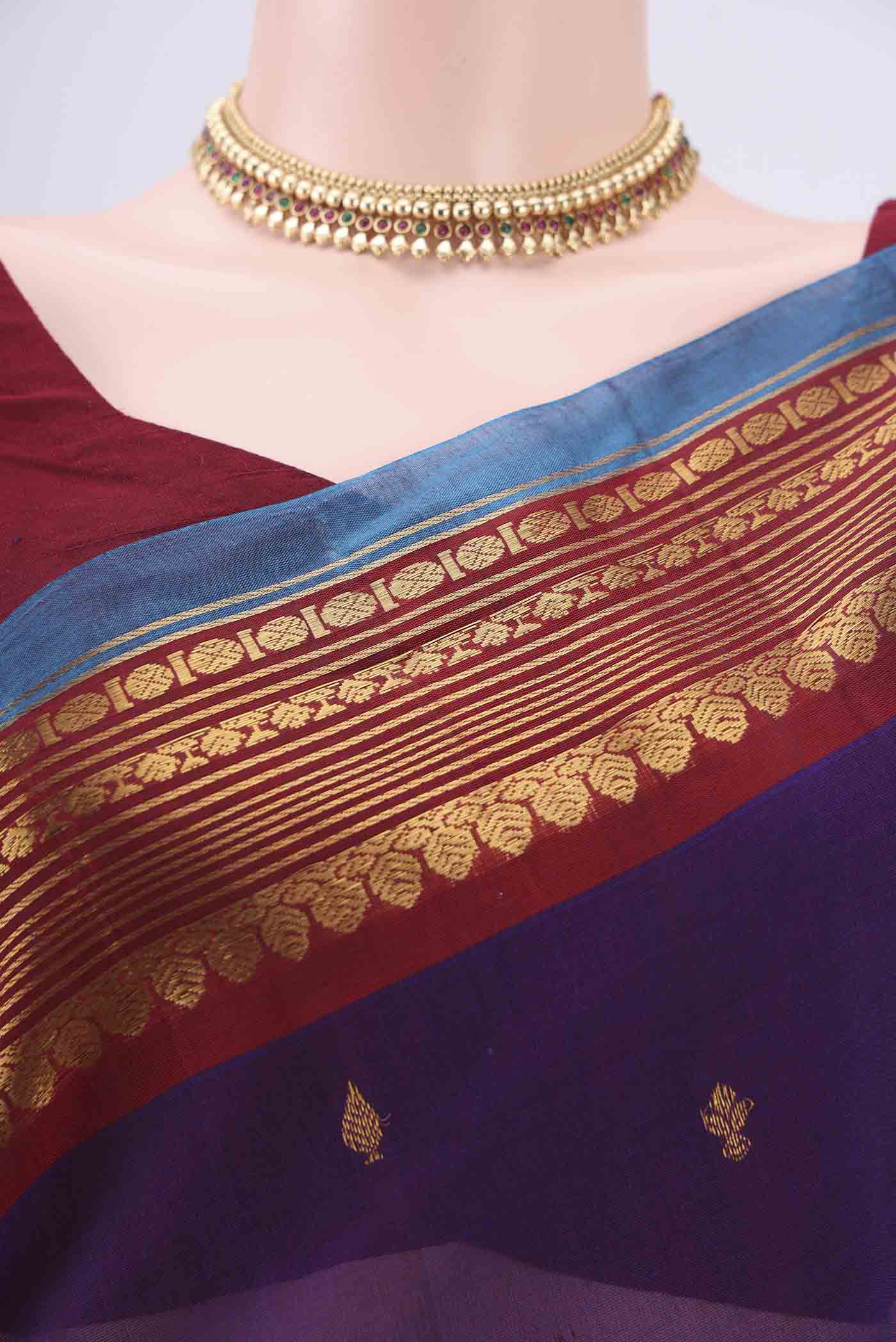 Border image of Purple Gadwal Silk Saree with Zari Butta on the body and Zari Border. 