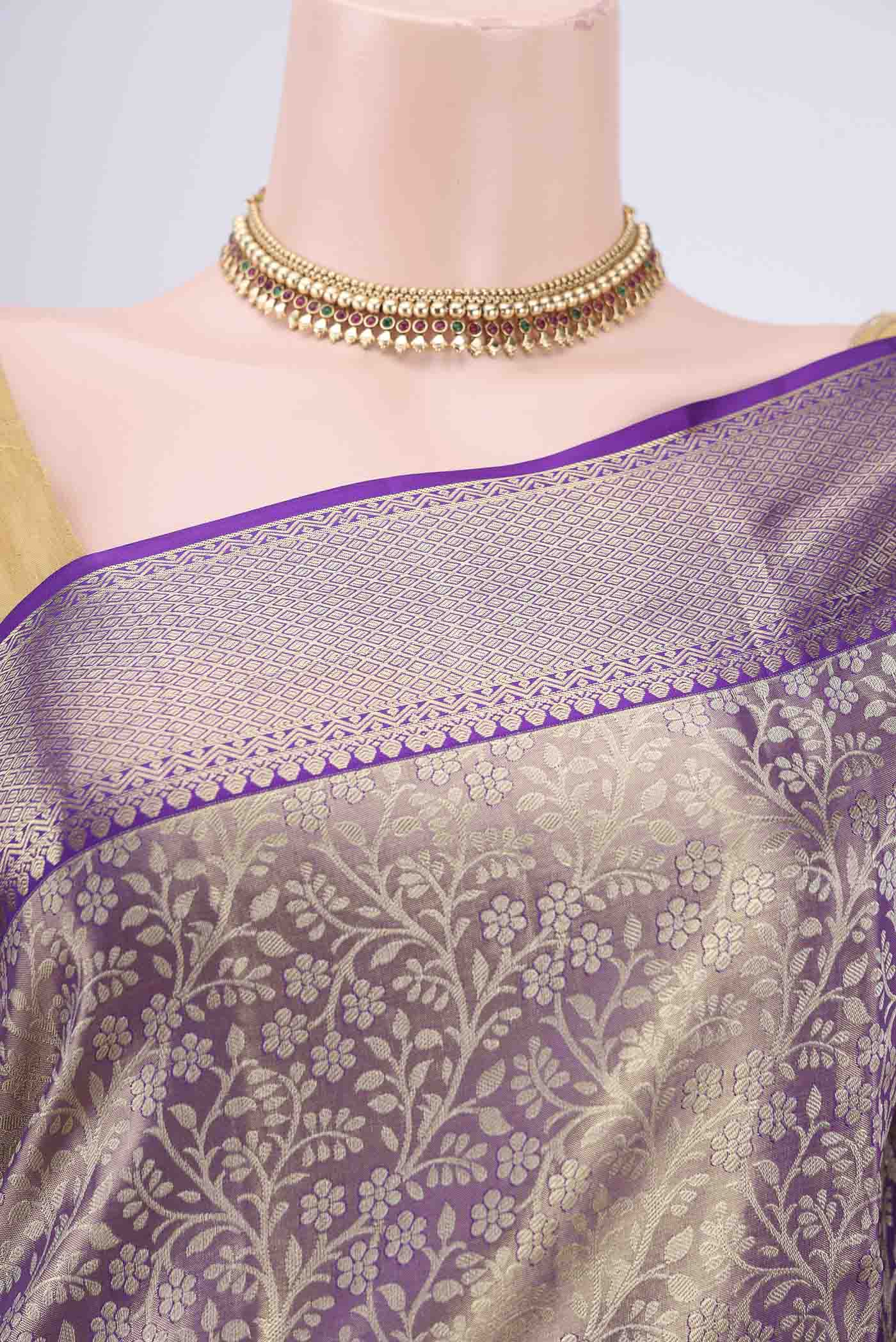 Border image of Purple Kanjivaram Silk Saree with Zari Brocade on the body and Zari Border. 