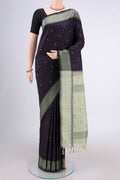 Purple Dual Tone Kanjivaram Silk Saree with Checked design on the body and Thread Border.  displayed on a mannequin