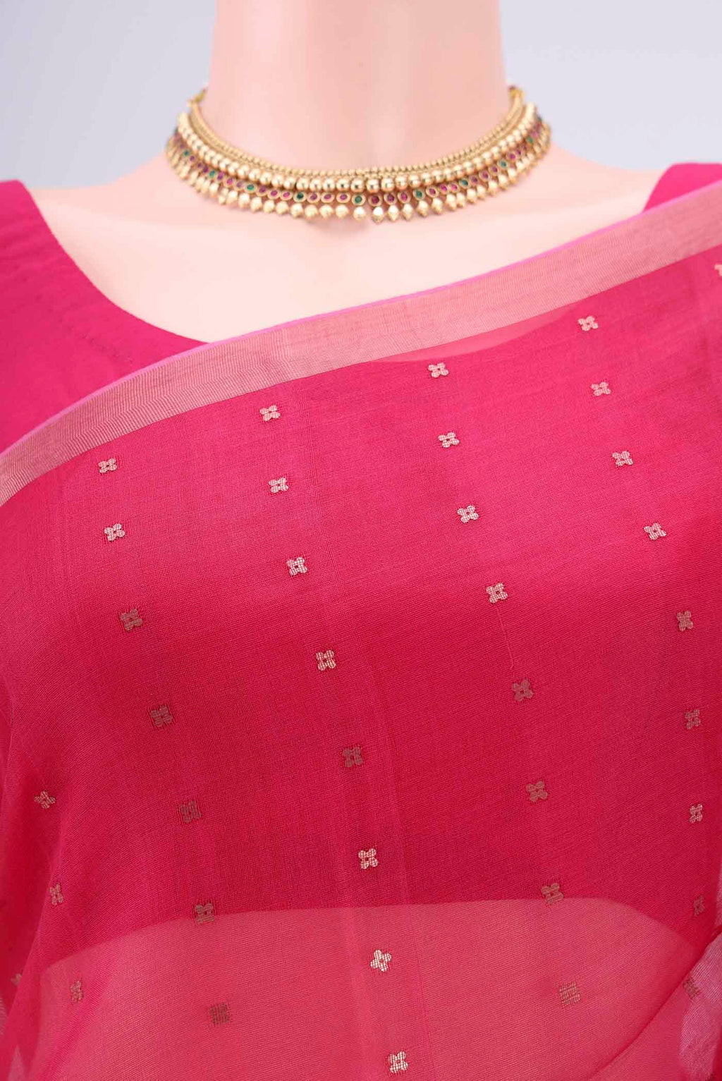 Border image of Dark Pink Kora Silk Saree with Fancy on the body and Zari Border. 