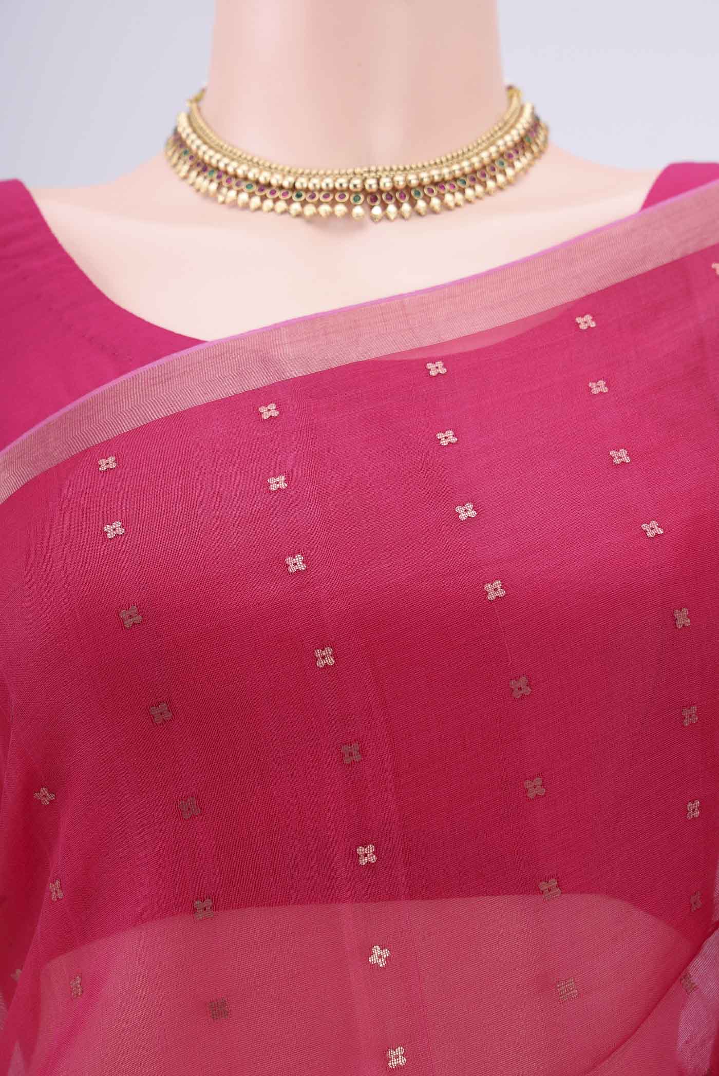 Border image of Dark Pink Kora Silk Saree with Fancy on the body and Zari Border. 