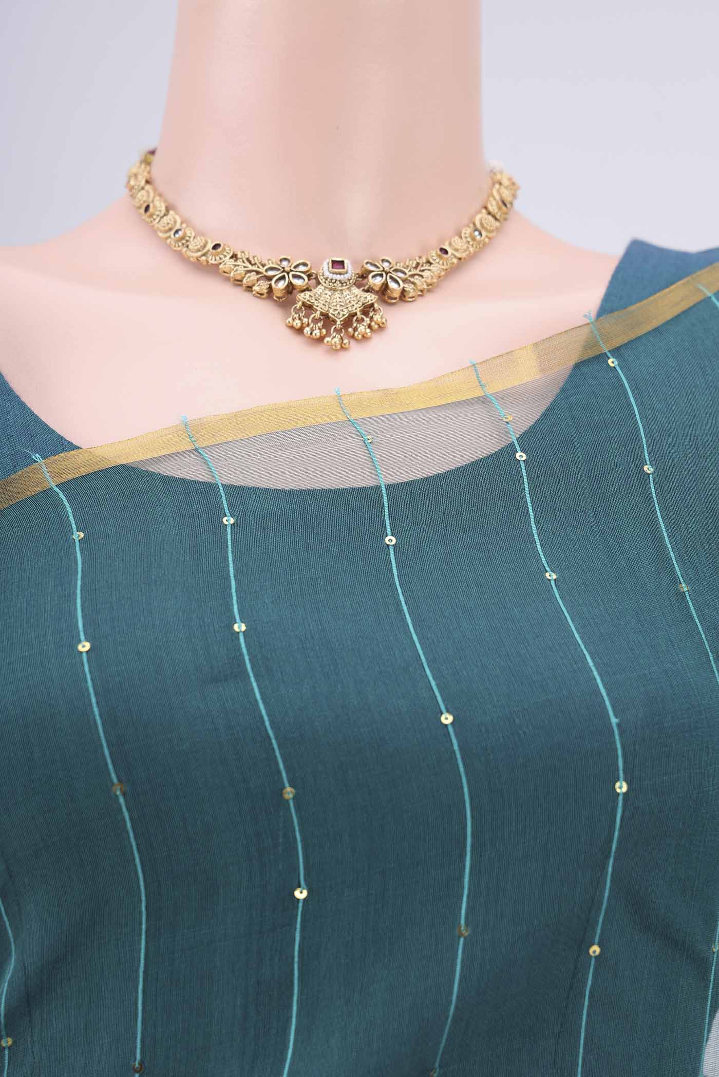 Border image of Sea Green Kora Silk Saree with Fancy on the body and Zari Border. 