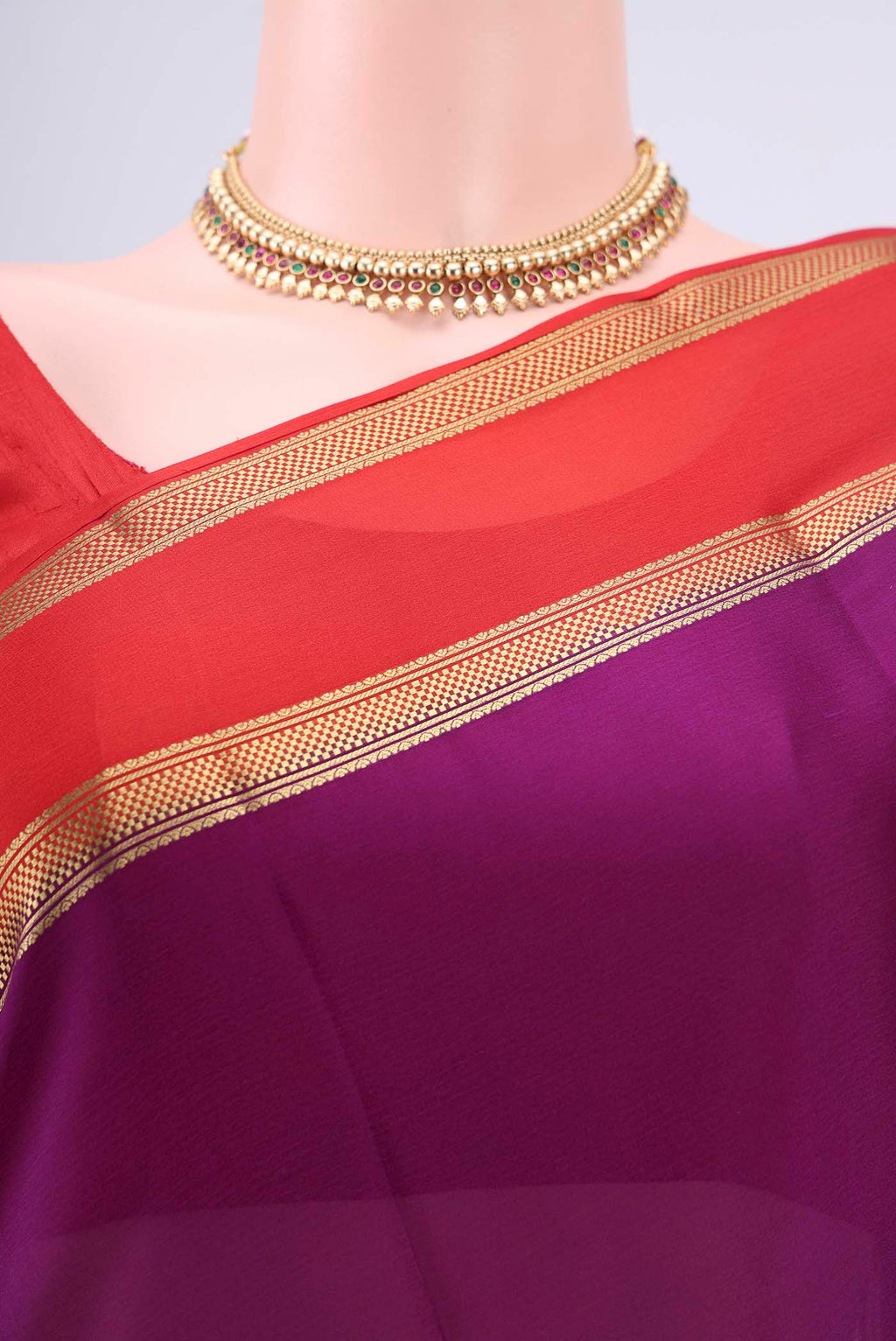 Border image of Purple Mysore Crepe Saree with Plain Body and Zari Border. 