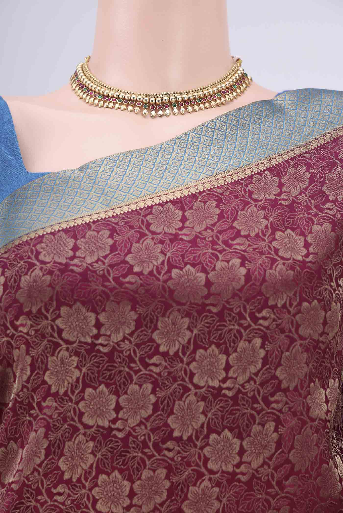 Border image of Magenta Mysore Crepe Saree with Zari Brocade on the body and Zari Border. 