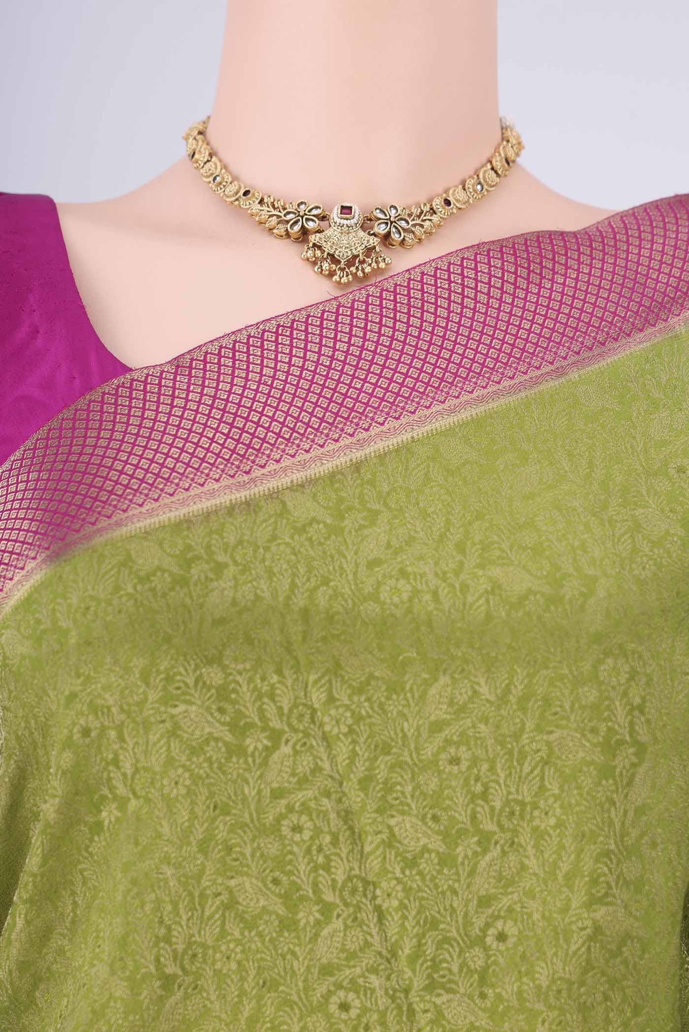 Border image of Green Mysore Crepe Saree with Zari Brocade on the body and Zari Border. 