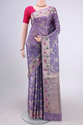Lavender Banarasi Tussar Silk Saree with Zari Brocade on the body and Zari And Thread Border.  displayed on a mannequin