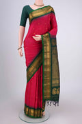 Rani Pink Gadwal Silk Saree with Zari Butta on the body and Zari Border.  displayed on a mannequin