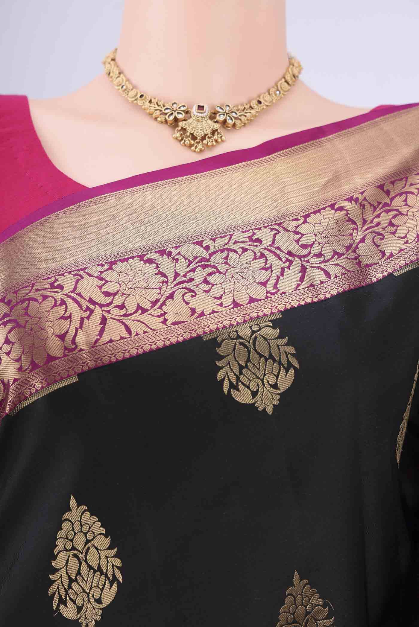 Border image of Black Dual Tone Soft Silk Saree with Zari Brocade on the body and Zari Border. 