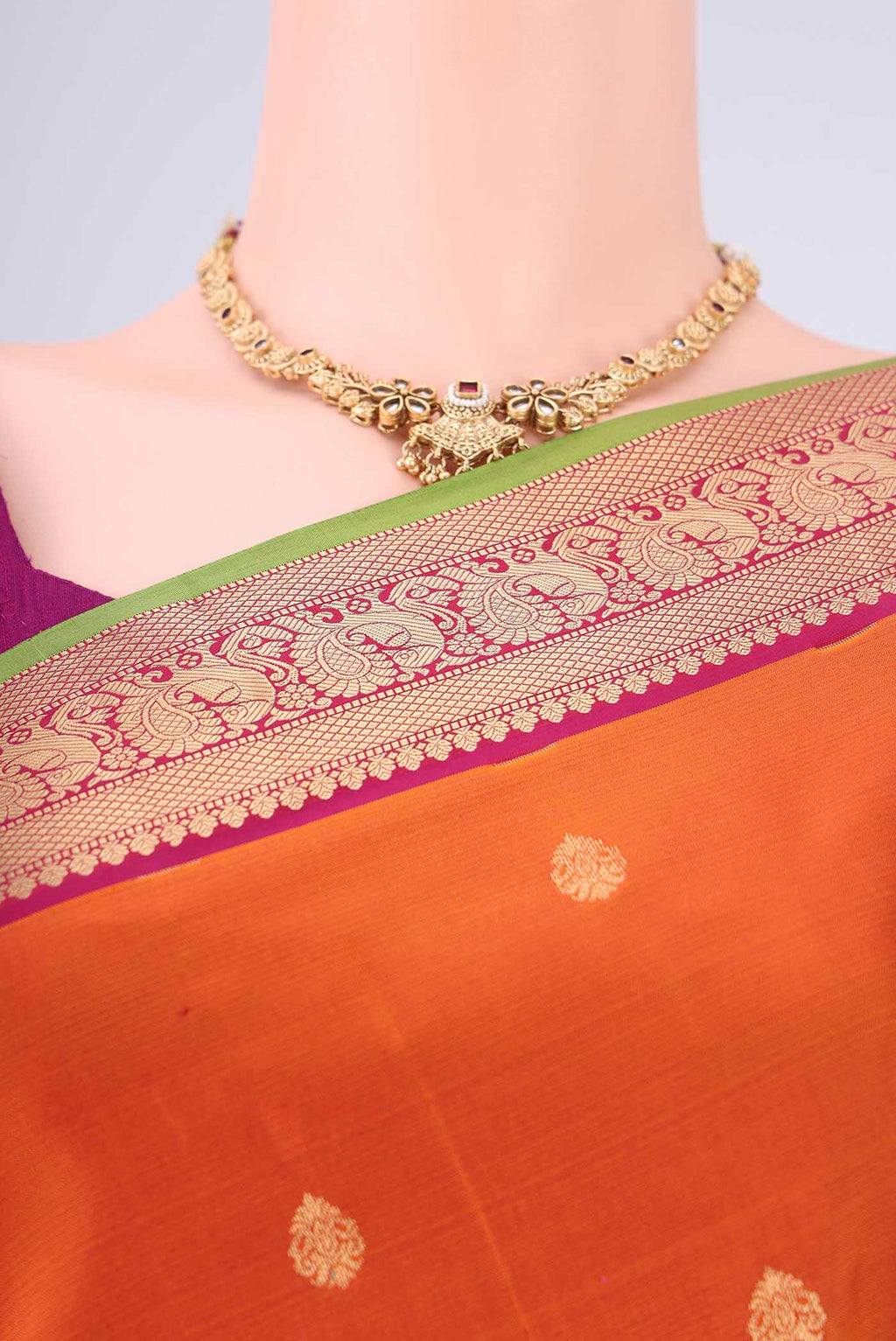 Border image of Rust Dual Tone Soft Silk Saree with Zari Brocade on the body and Zari Border. 