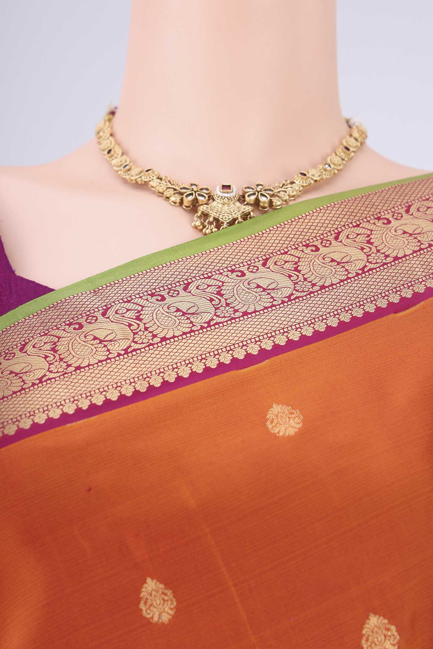 Border image of Rust Dual Tone Soft Silk Saree with Zari Brocade on the body and Zari Border. 