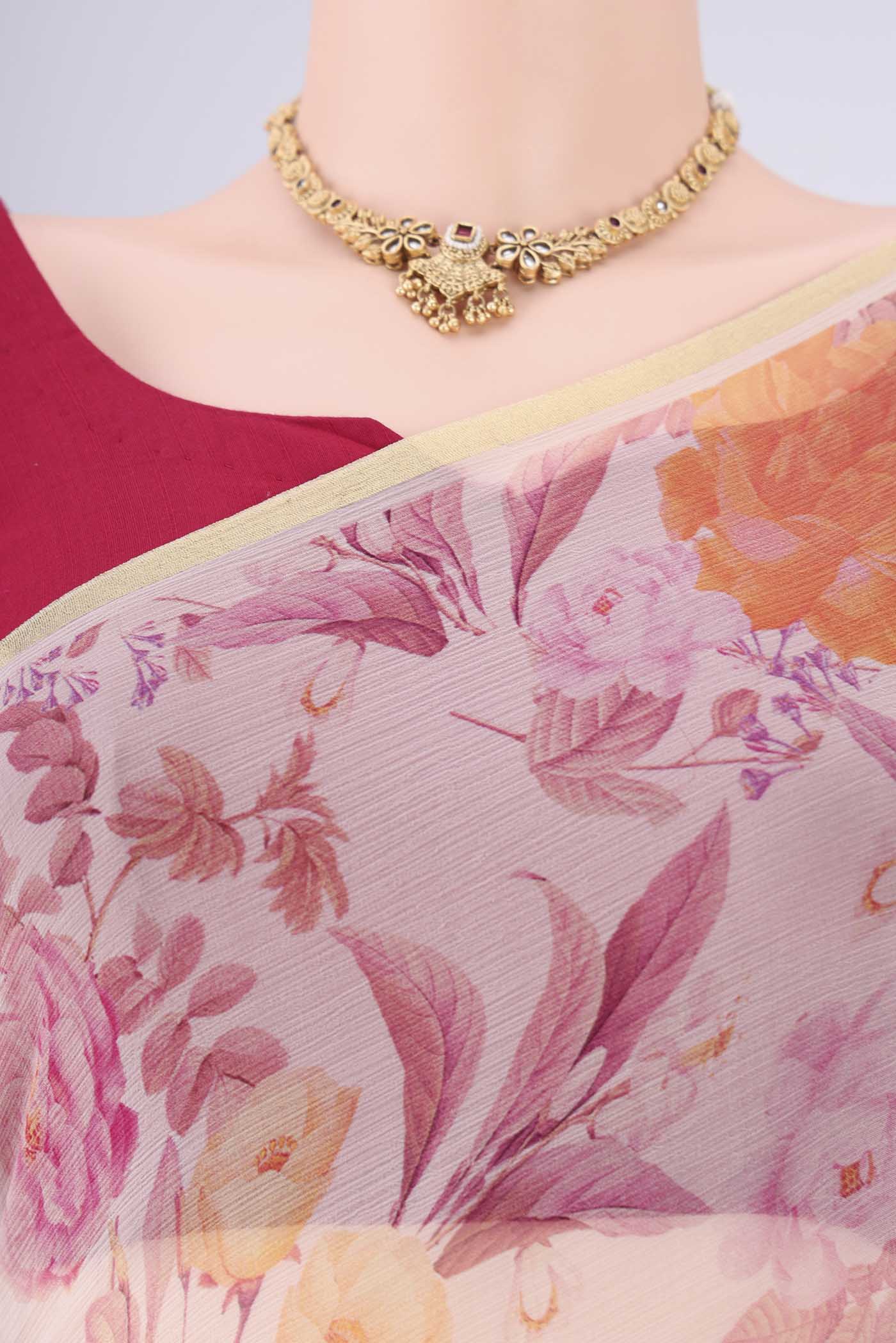 Border image of Off White Mysore Chiffon Saree with Floral Print on the body and Thin Zari Line. 