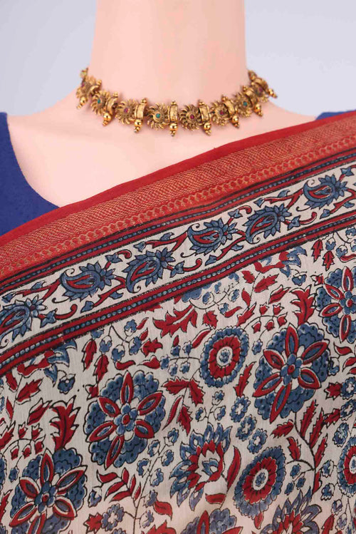 Border image of Beige Chanderi Silk Cotton Saree with Ajrakh Print on the body and Zari Border. 