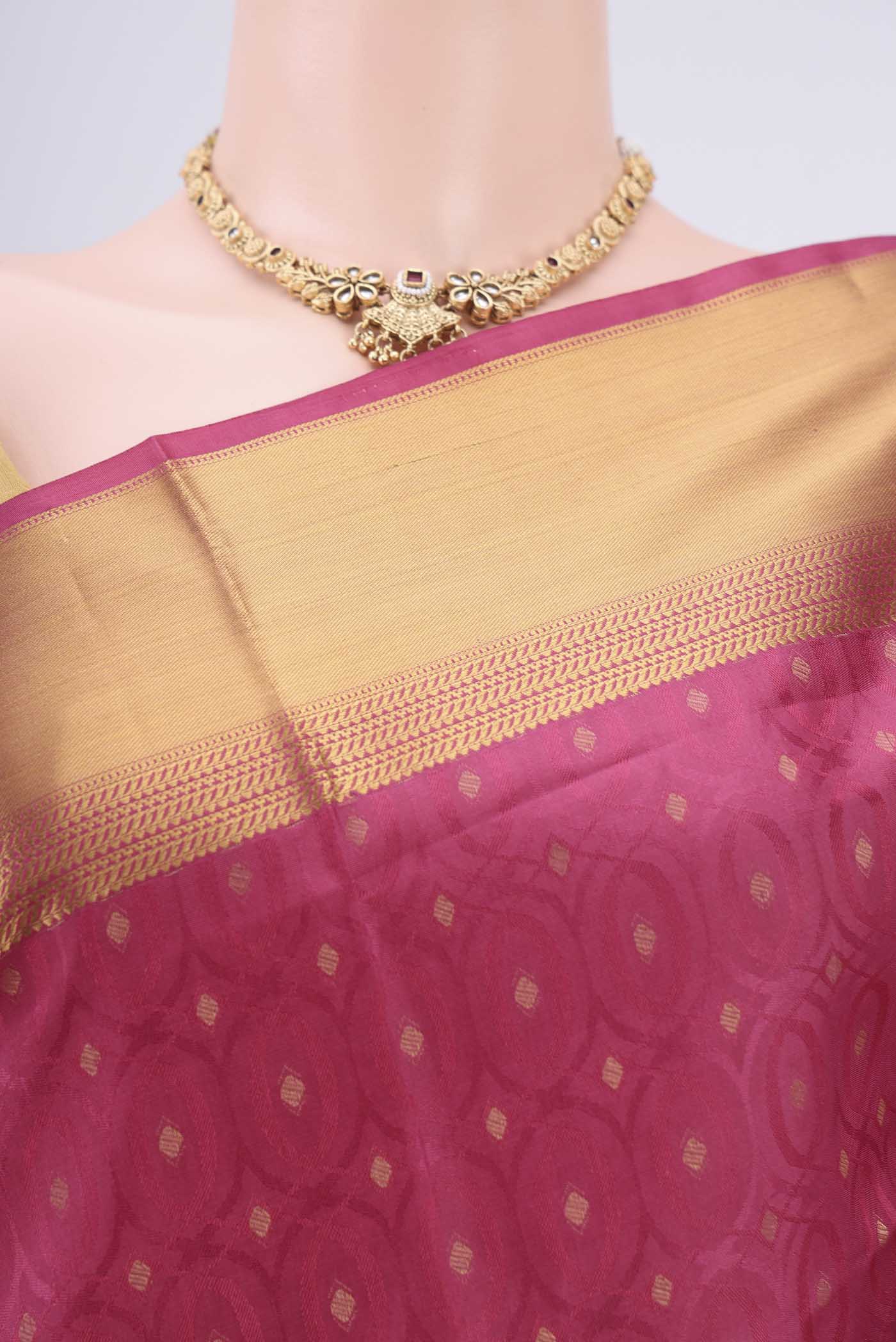 Border image of Pink Baluchari Silk Saree with Jacquard With Thread Butta on the body and Zari Border. 