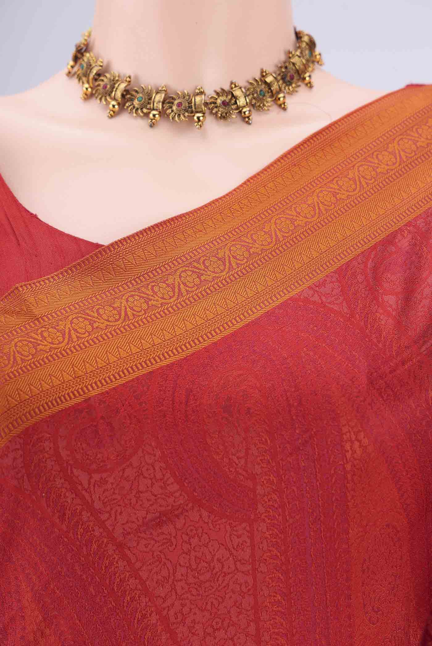 Border image of Red Soft Silk Saree with Jacquard design on the body and Thread Border. 