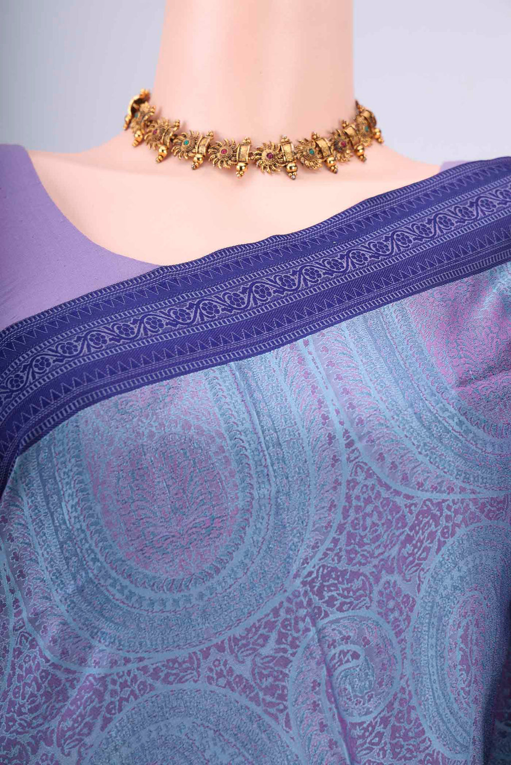 Border image of Sky Blue Soft Silk Saree with Jacquard design on the body and Thread Border. 