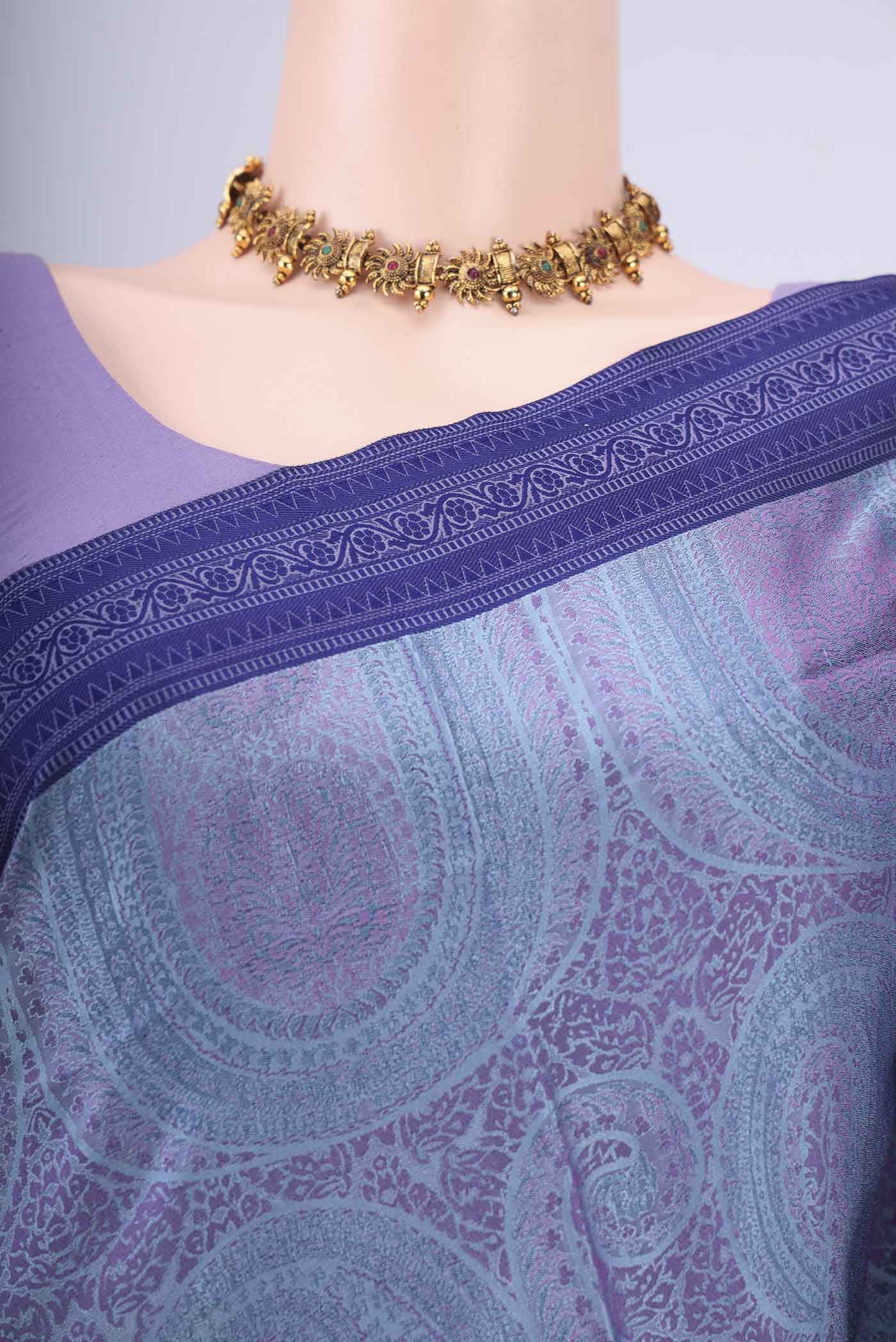Border image of Sky Blue Soft Silk Saree with Jacquard design on the body and Thread Border. 