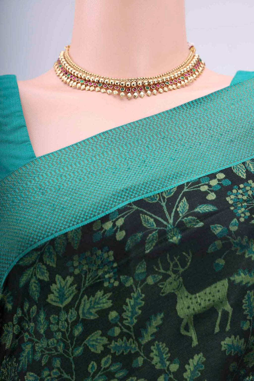 Border image of Olive Green Dual Tone Baluchari Silk Saree with Jacquard design on the body and Zari Border. 