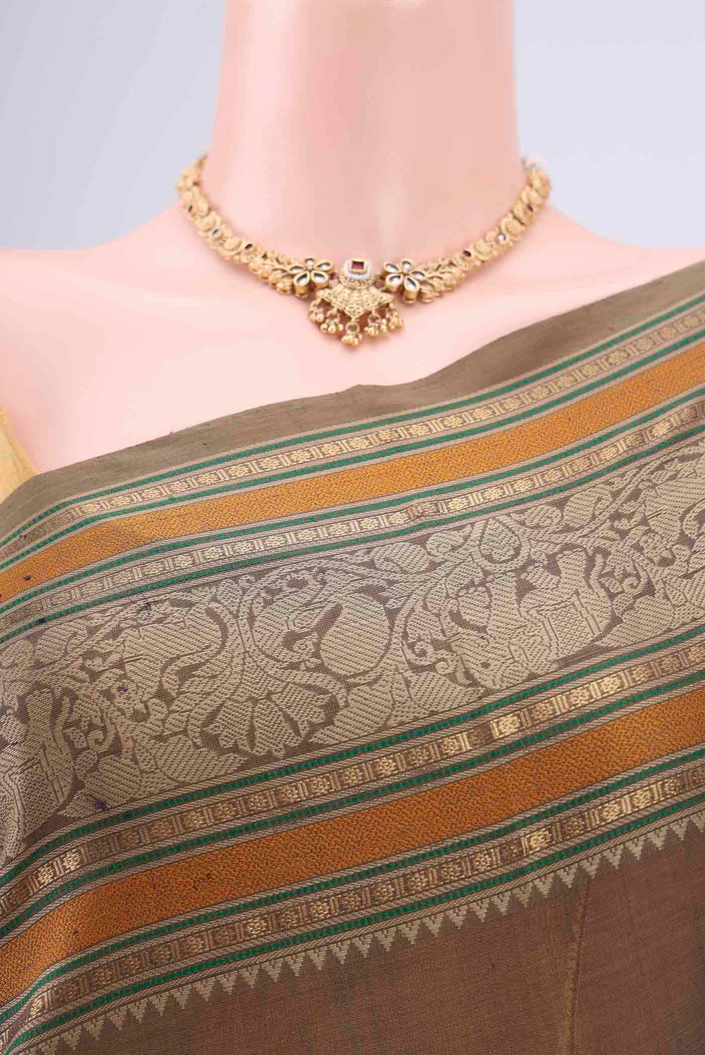 Border image of Davys Grey Kanjivaram Saree with Zari Butta on the body and Zari Border. 