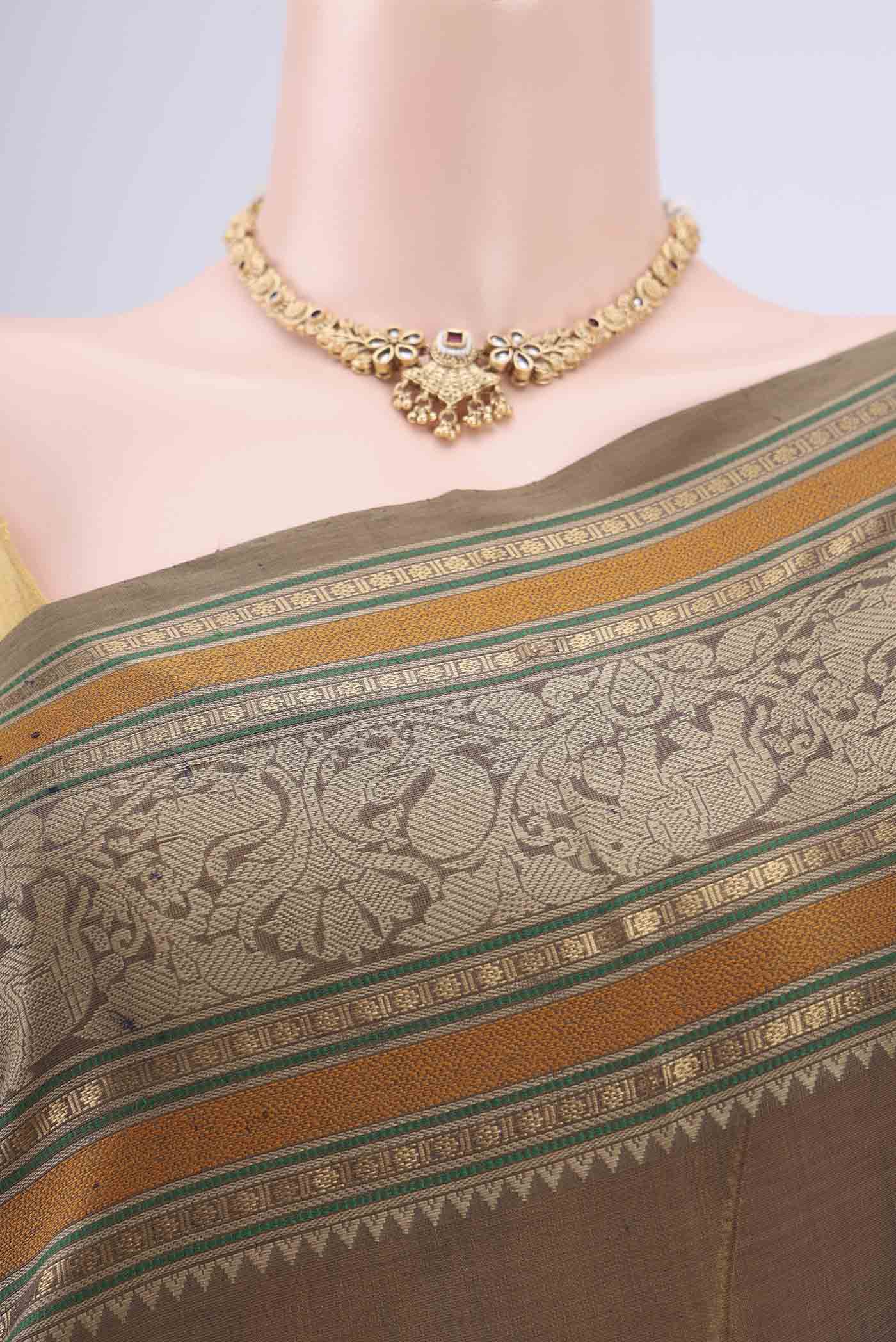 Border image of Davys Grey Kanjivaram Saree with Zari Butta on the body and Zari Border. 