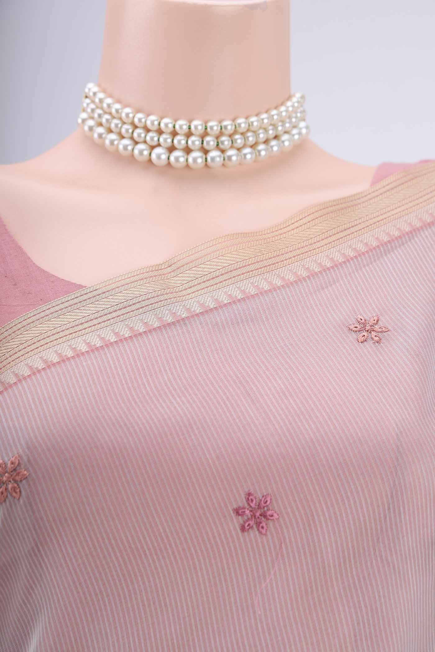 Border image of Grey Blended Kota Cotton Saree with Embroidery on the body and Zari Border. 