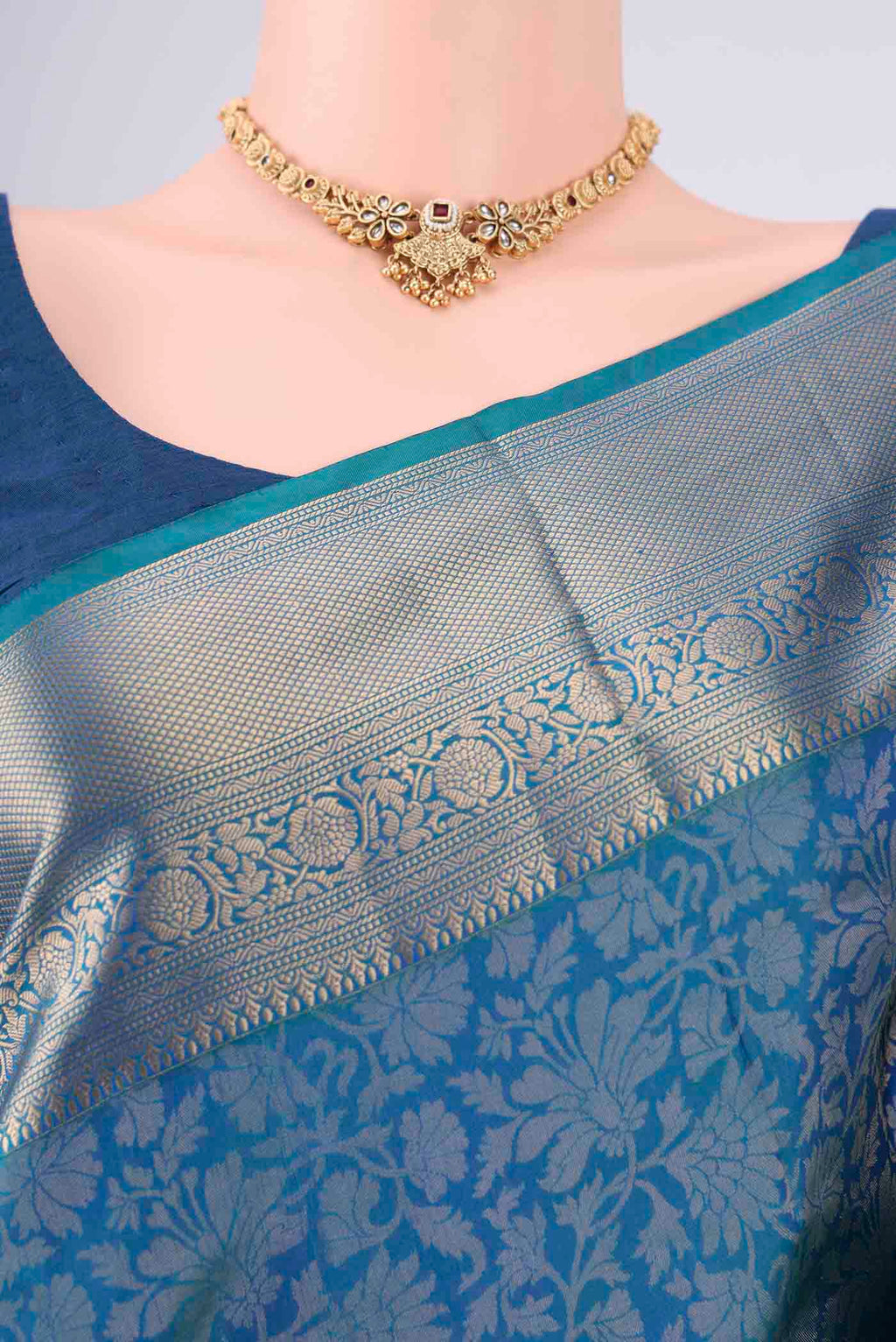 Border image of Blue Soft Silk Saree with Zari Brocade on the body and Zari Border. 