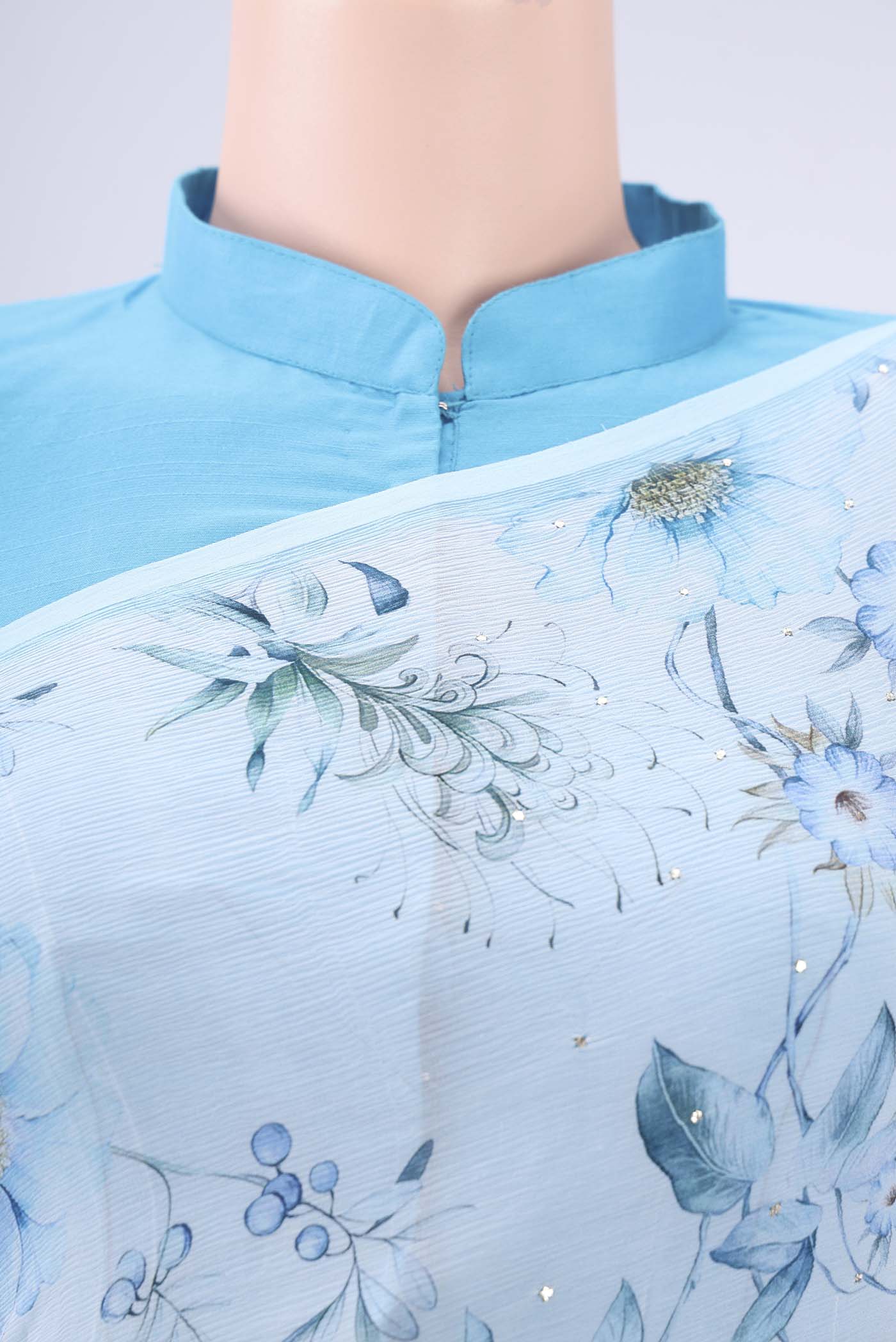 Border image of White Mysore Chiffon Saree with Floral Print on the body and Sequin Border. 