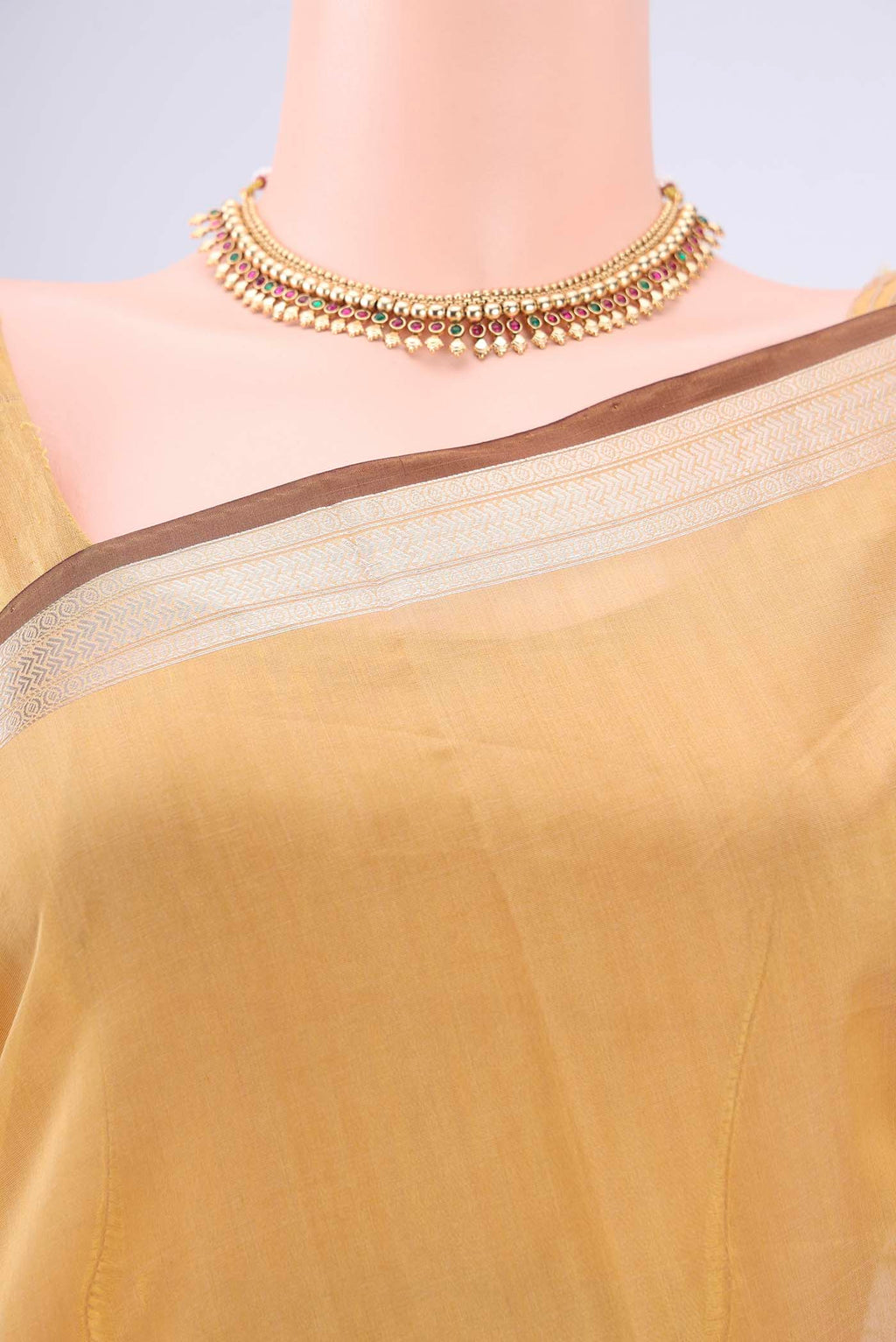 Border image of Dark Beige Chanderi Silk Cotton Saree with Zari Butta on the body and Zari Border. 