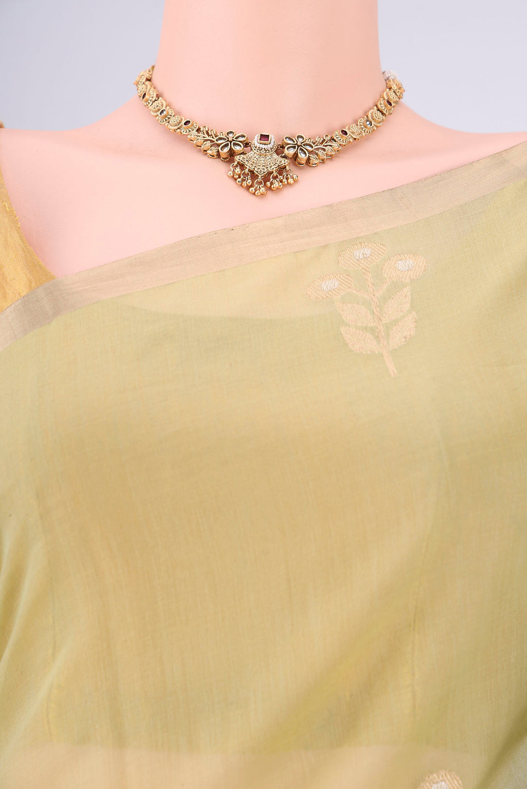 Border image of Light Green Chanderi Silk Cotton Saree with Zari Butta on the body and Zari Border. 