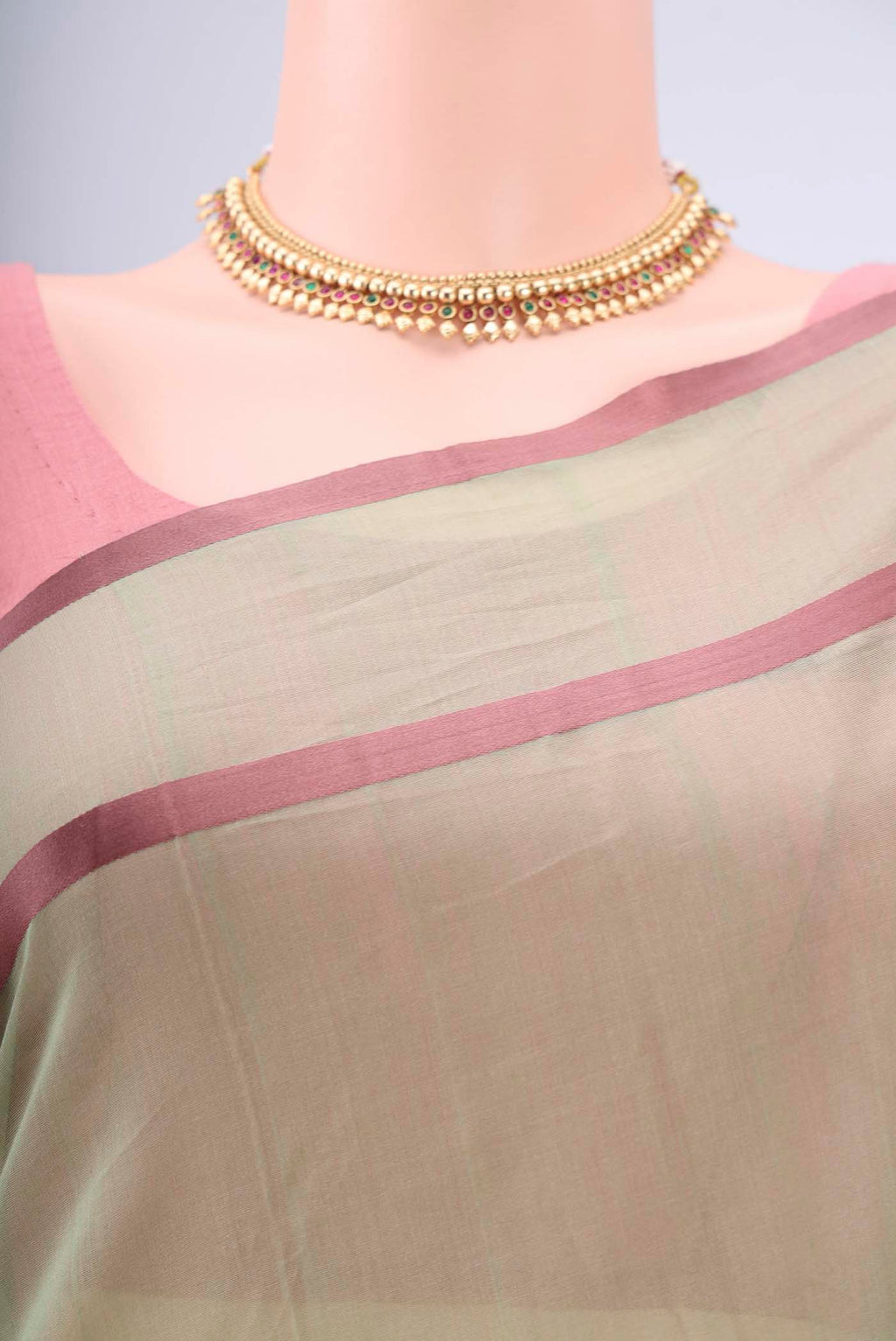 Border image of Sage Green Chanderi Silk Cotton Saree with Zari Butta on the body and Thread Border. 