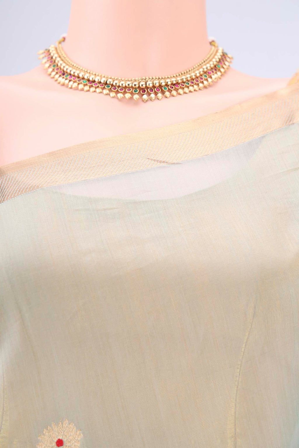 Border image of Mint Green Chanderi Silk Cotton Saree with Zari Butta on the body and Zari Border. 