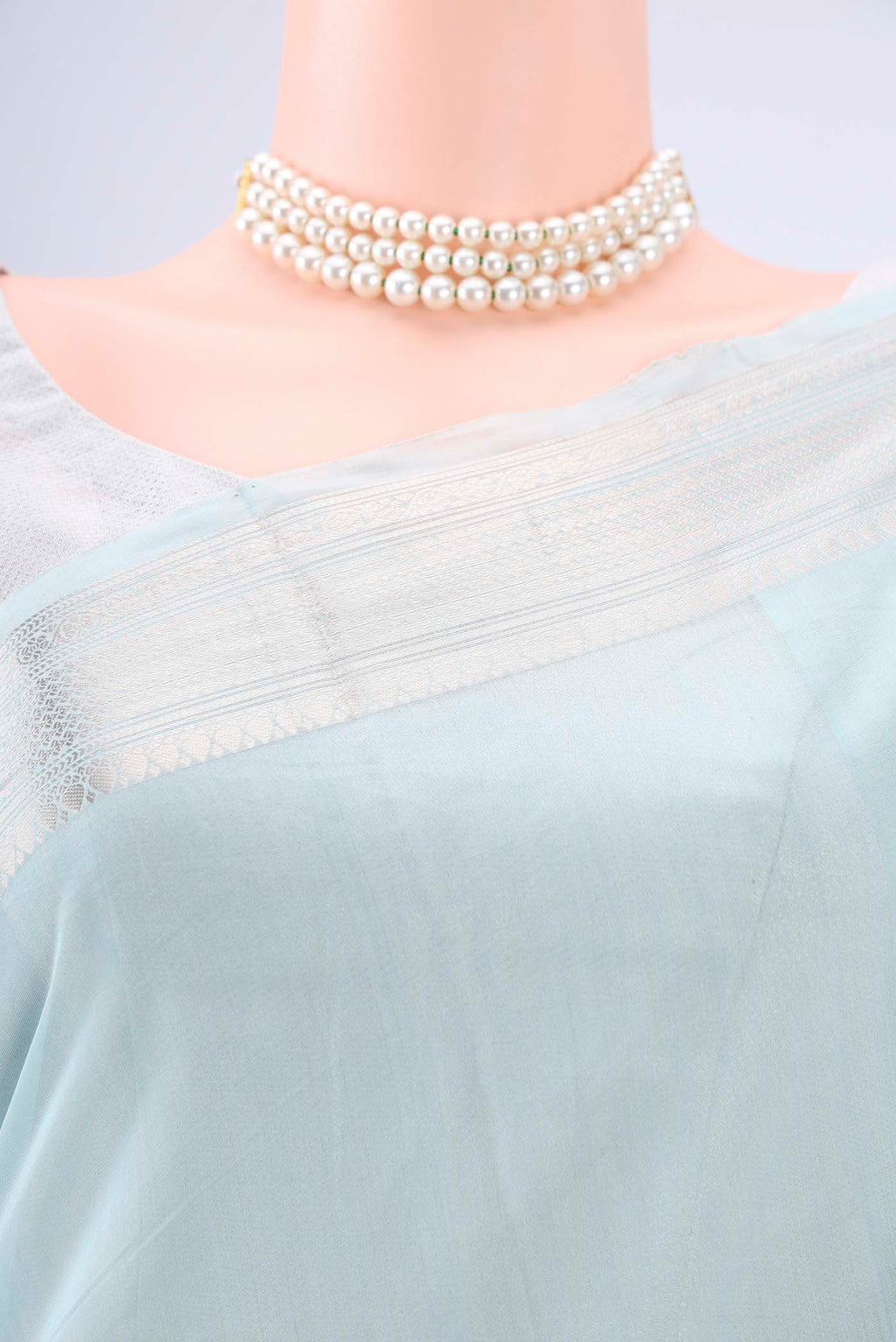 Border image of Sky Blue Chanderi Silk Cotton Saree with Zari Butta on the body and Zari Border. 