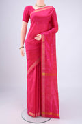 Rani Pink Uppada Silk Saree with Zari Butta on the body and Zari Border.  displayed on a mannequin