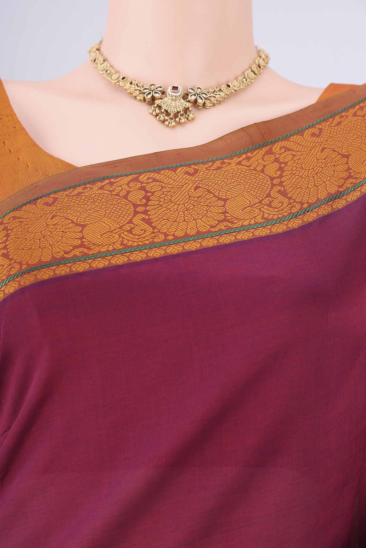 Border image of Magenta Blended Poly Cotton Saree with Plain Body and Thread Border. 