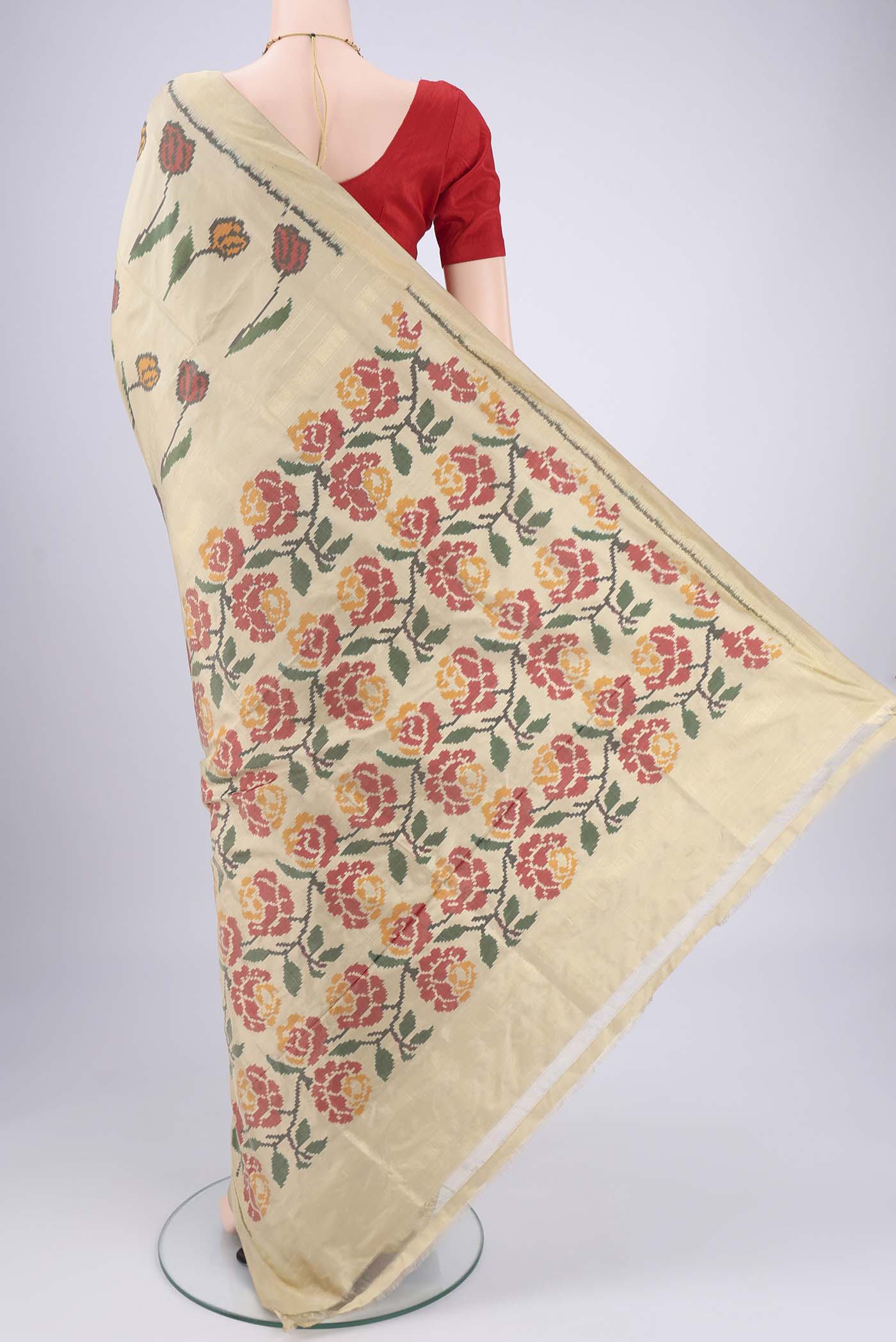 Flat view of Dark Blue Pochampally Silk Saree with Pure Ikat on the body and Zari Border. 