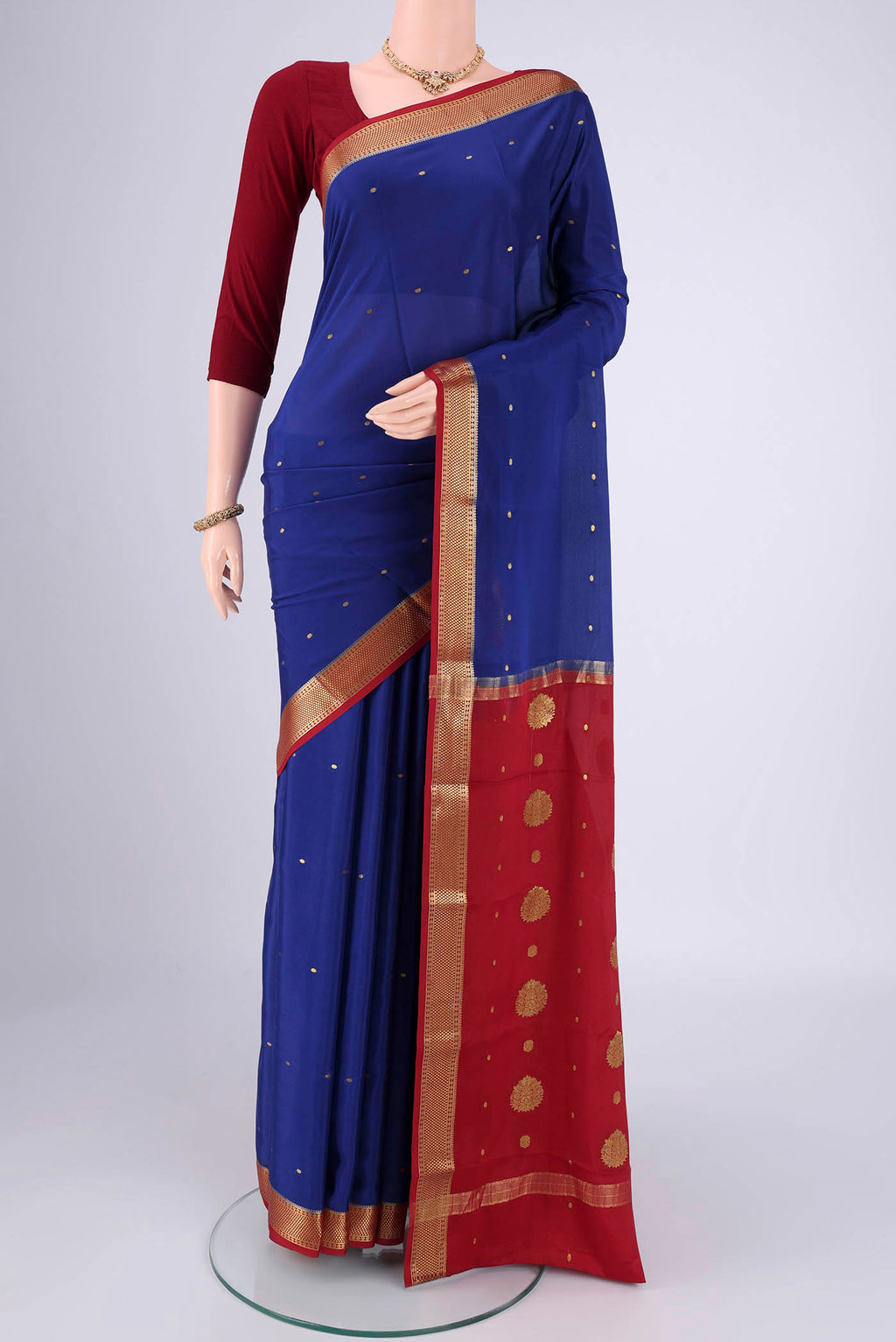 Turquoise Mysore Crepe Saree
