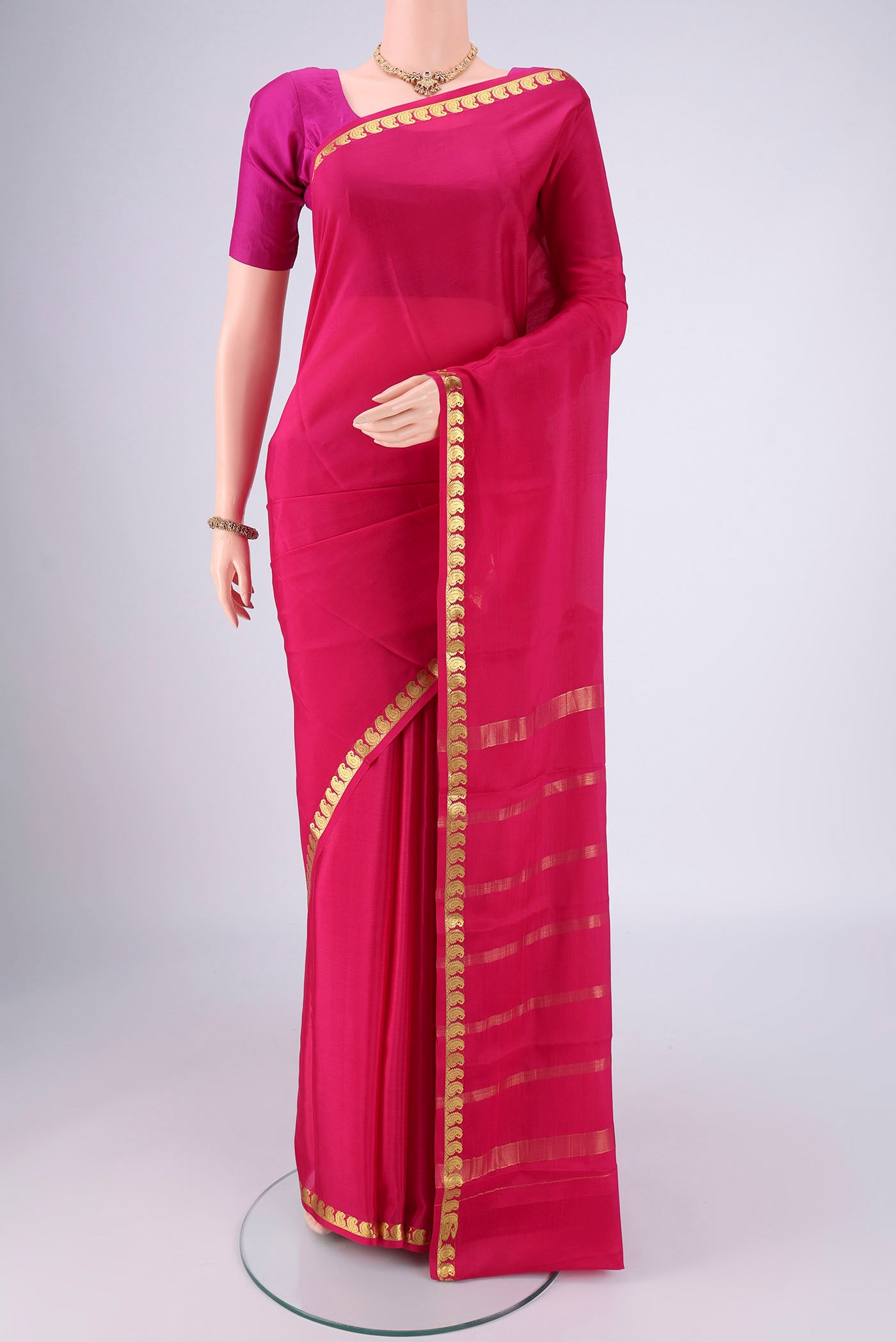 Pink Mysore Crepe Saree