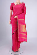 Pure Silk Pure Zari Rani Pink Kanchipuram Saree with Checked design on the body and Zari Border.  displayed on a mannequin