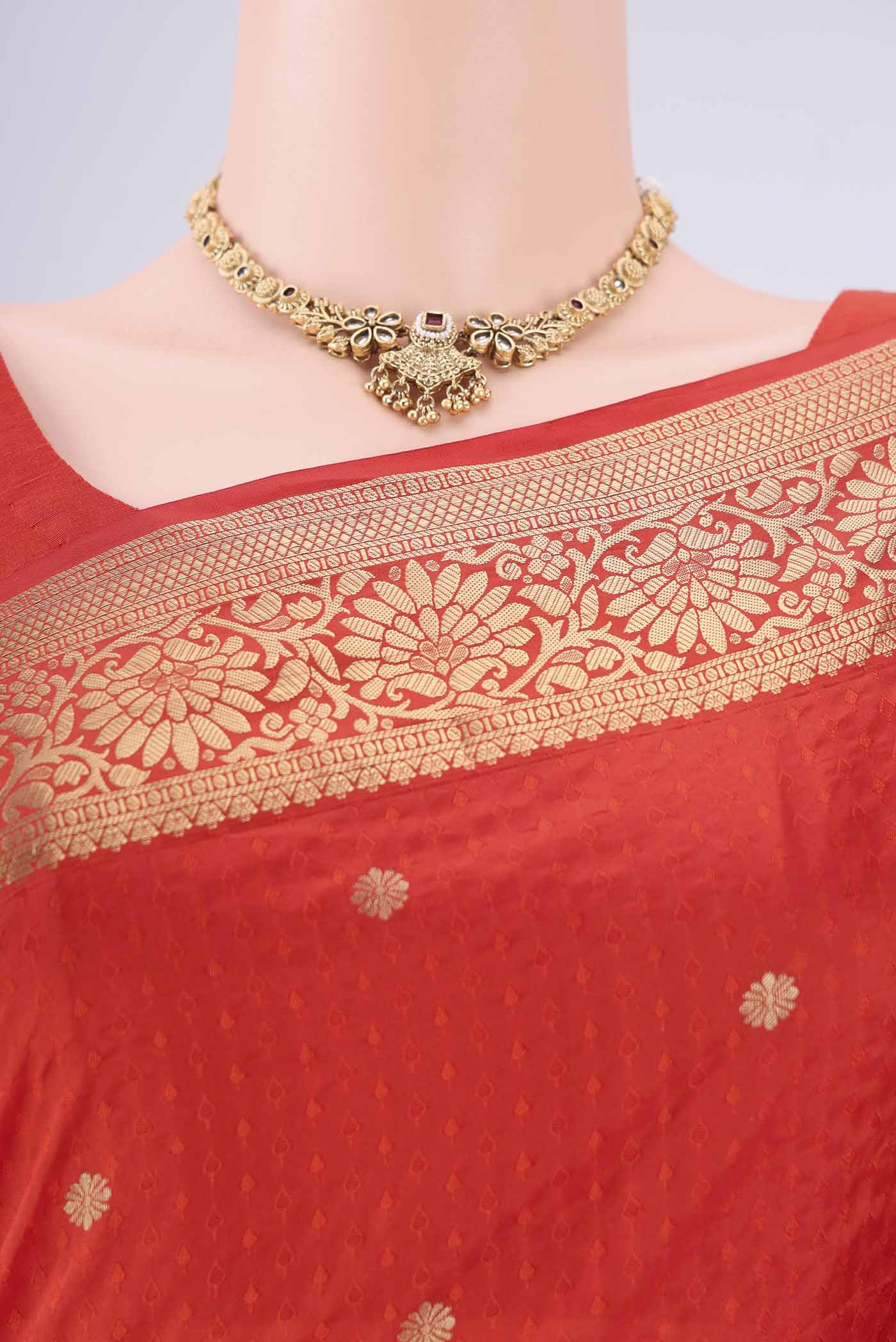 Border image of Imperial Red Dual Tone Blended Bangalore Silk Saree with Jacquard With Zari Butta on the body and Zari Border. 