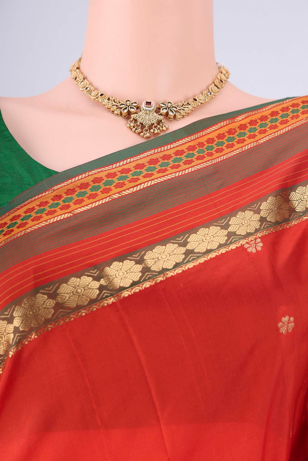 Border image of Orange Dual Tone Blended Bangalore Silk Saree with Zari Butta on the body and Zari Border. 