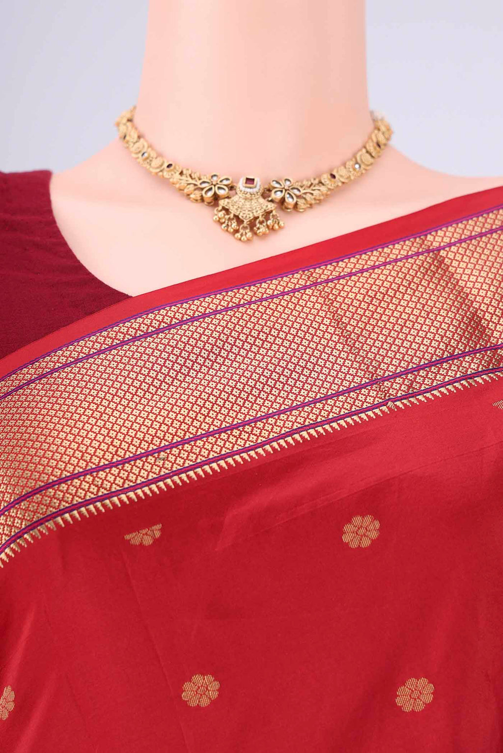 Border image of Red Dual Tone Blended Bangalore Silk Saree with Zari Butta on the body and Zari Border. 