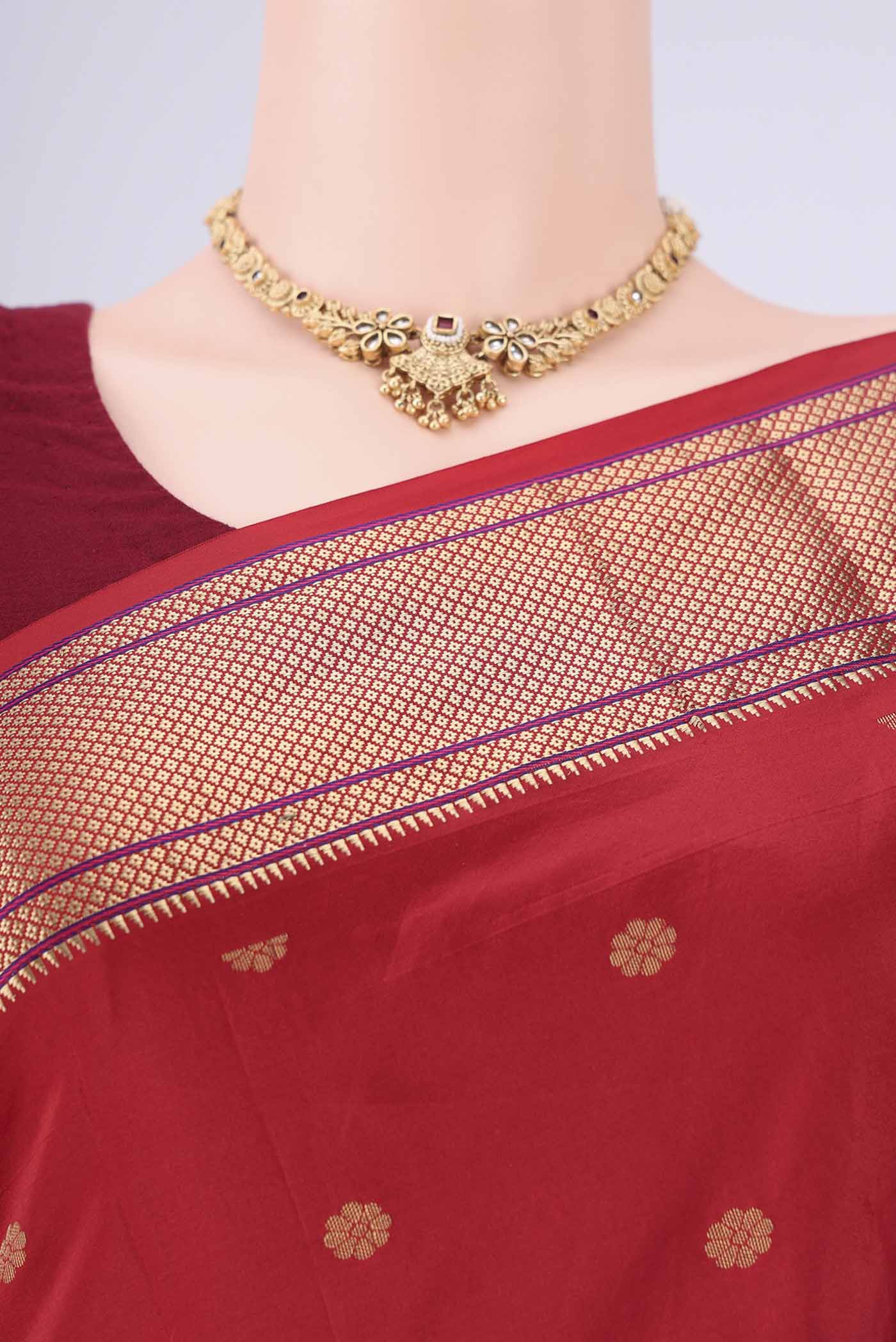 Border image of Red Dual Tone Blended Bangalore Silk Saree with Zari Butta on the body and Zari Border. 