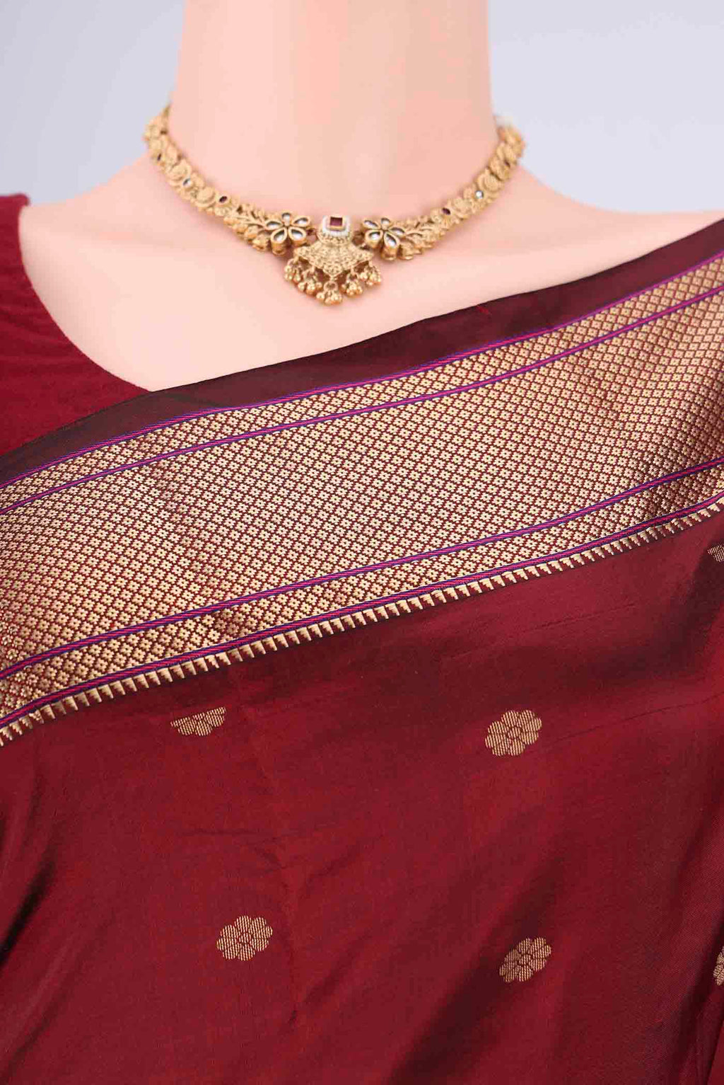 Border image of Maroon Dual Tone Blended Bangalore Silk Saree with Zari Butta on the body and Zari Border. 