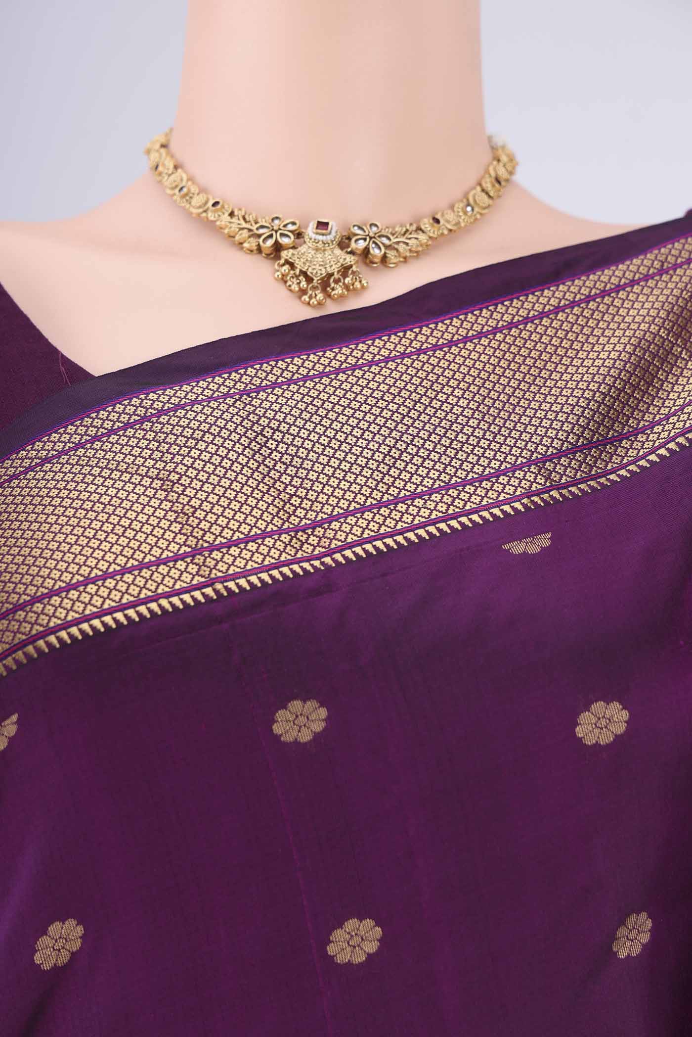 Border image of Purple Dual Tone Blended Bangalore Silk Saree with Zari Butta on the body and Zari Border. 
