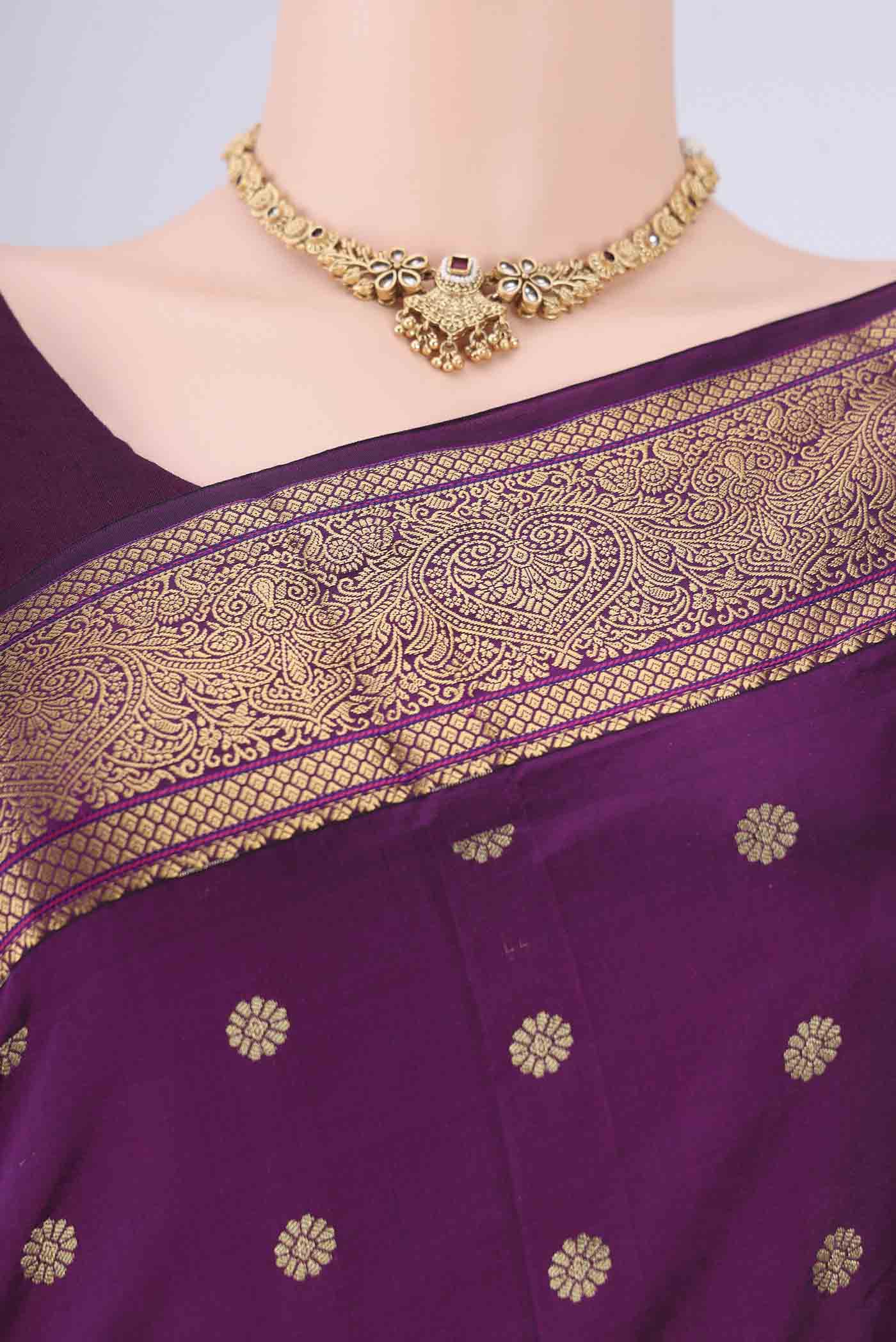 Border image of Purple Dual Tone Blended Bangalore Silk Saree with Zari Butta on the body and Zari Border. 